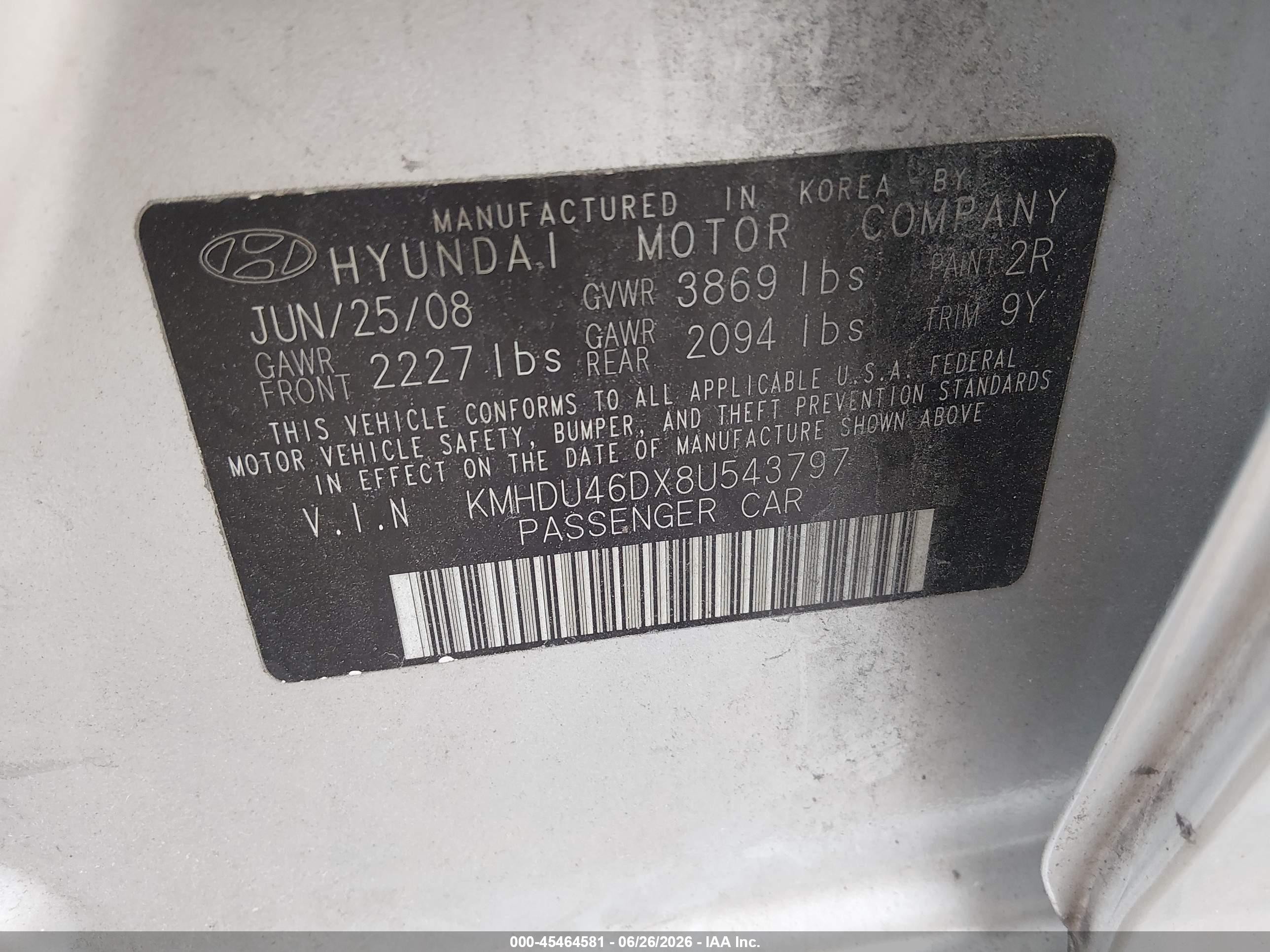 2008 Hyundai Elantra Gls/se Silver vin: KMHDU46DX8U543797