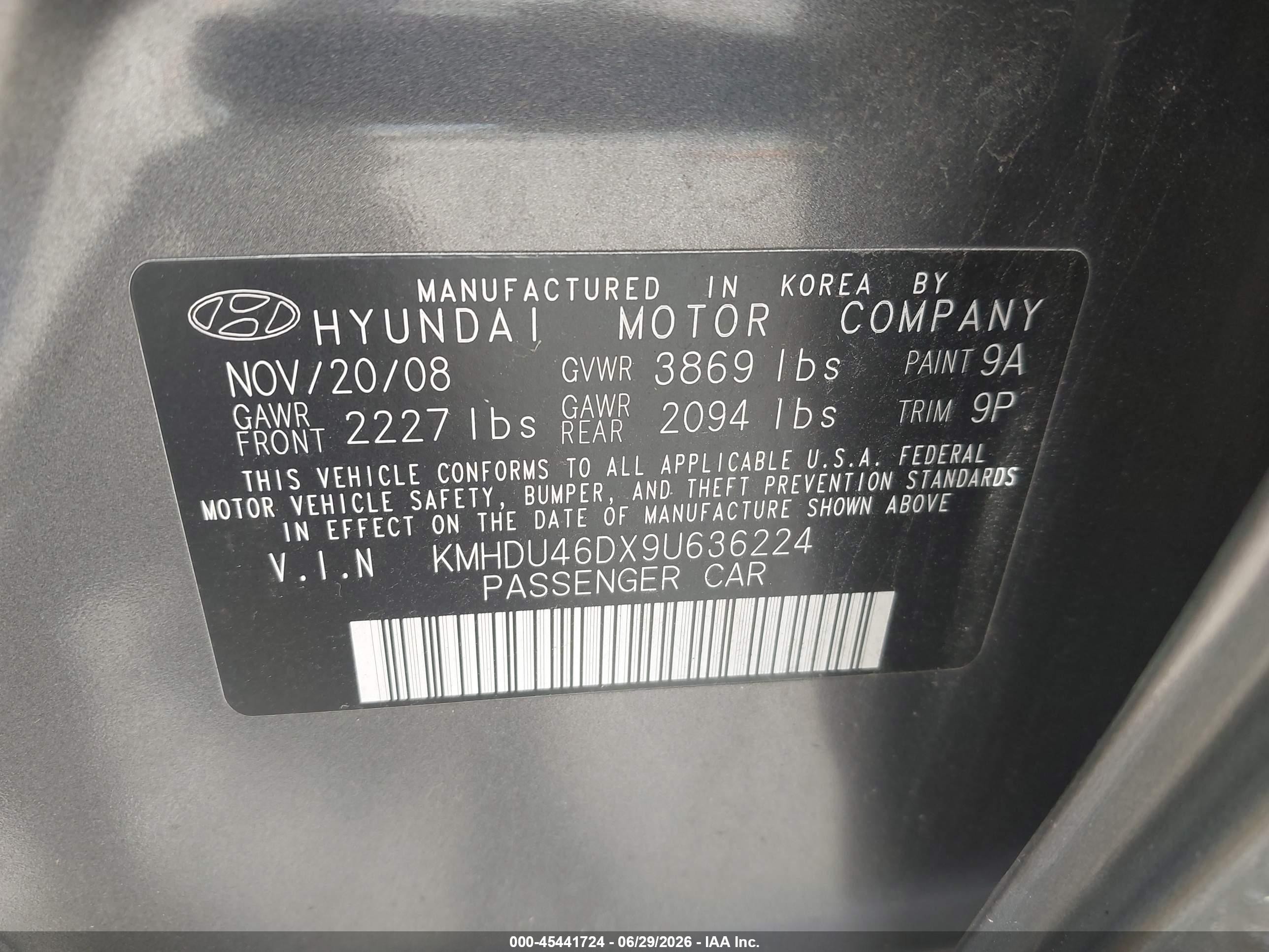 2009 Hyundai Elantra Se Gray vin: KMHDU46DX9U636224