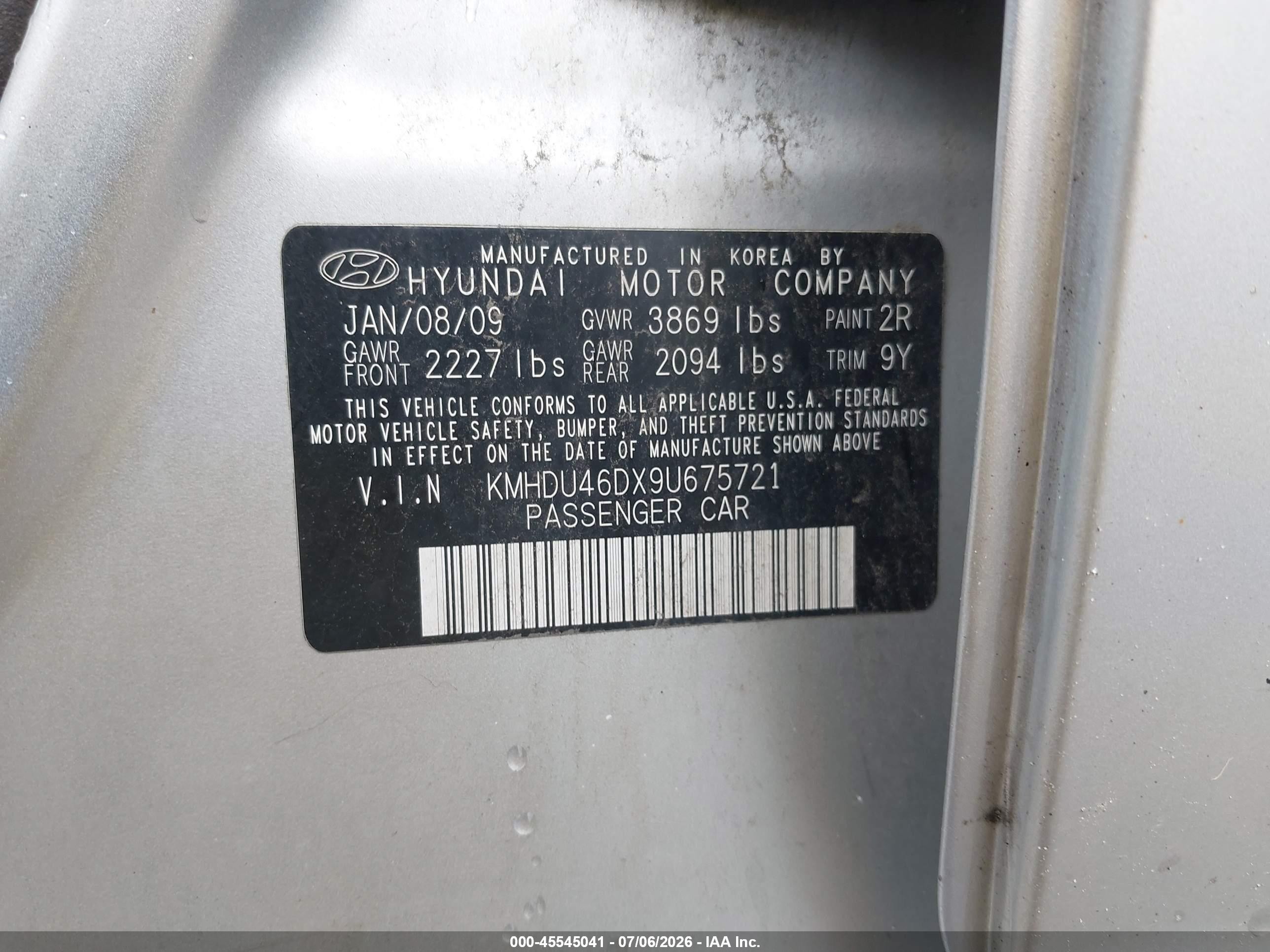 2009 Hyundai Elantra Gls Silver vin: KMHDU46DX9U675721