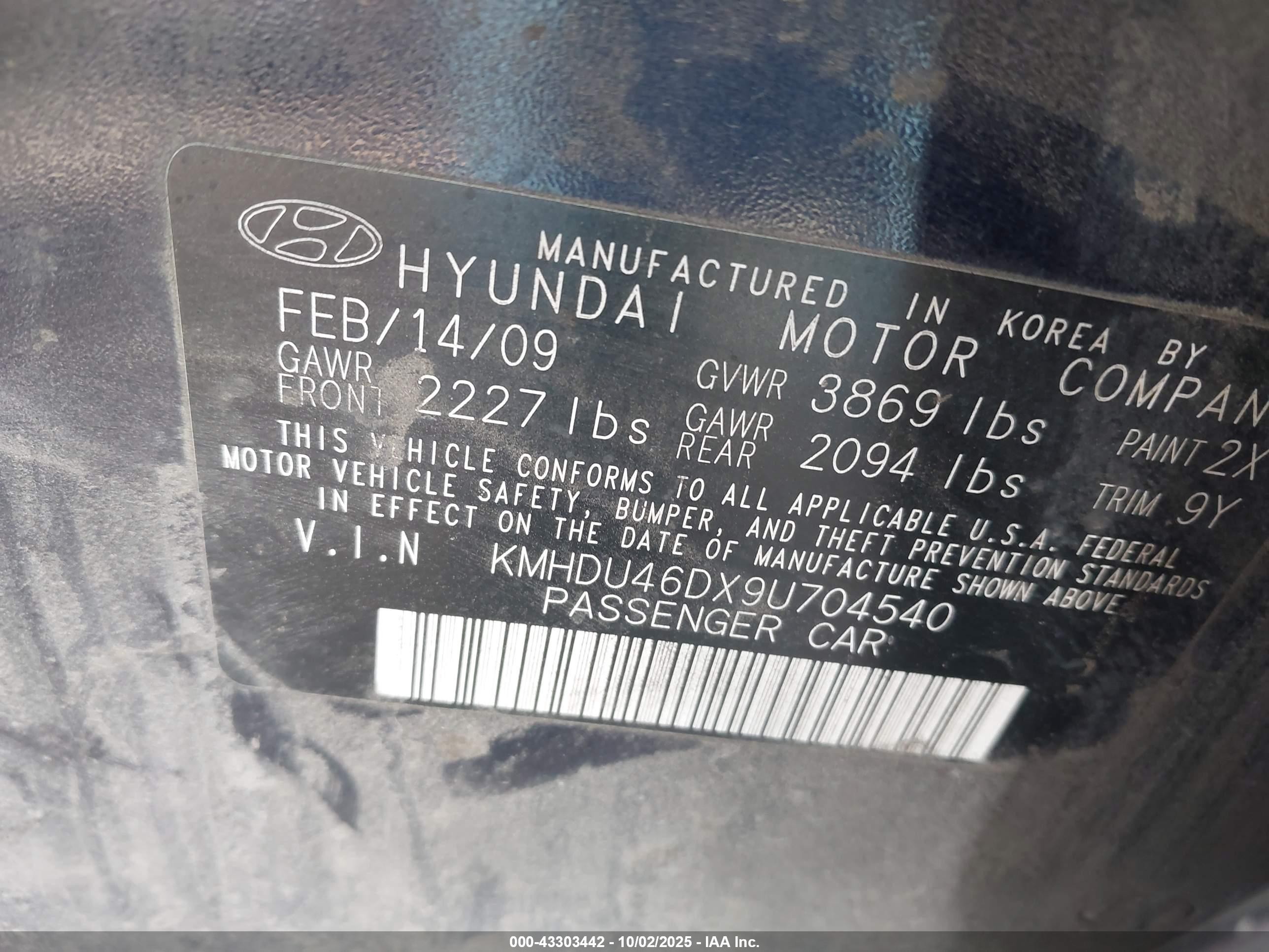 2009 Hyundai Elantra Gls Blue vin: KMHDU46DX9U704540