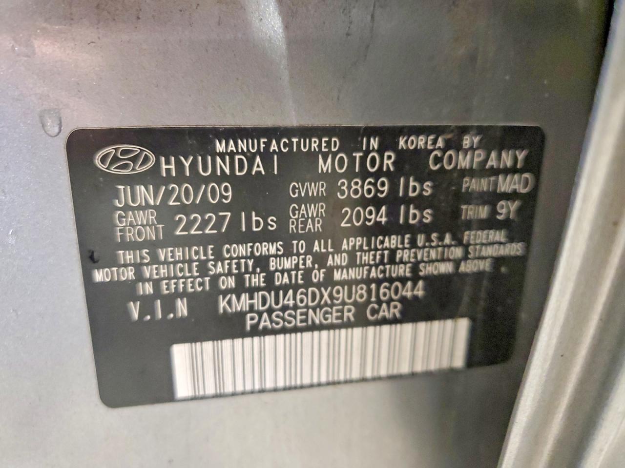 2009 Hyundai Elantra Gls Silver vin: KMHDU46DX9U816044