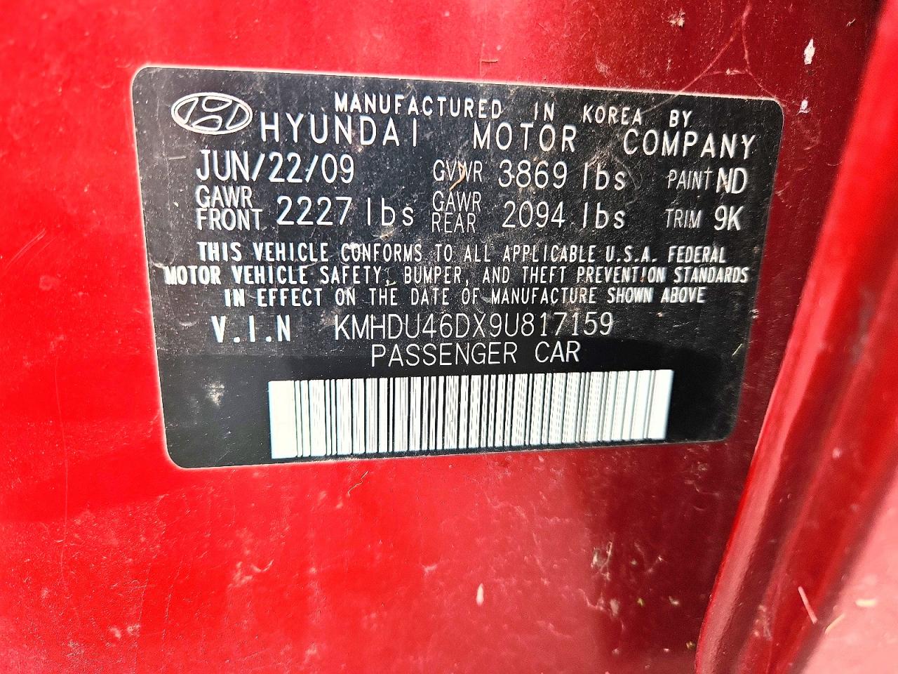 2009 Hyundai Elantra Gls Maroon vin: KMHDU46DX9U817159