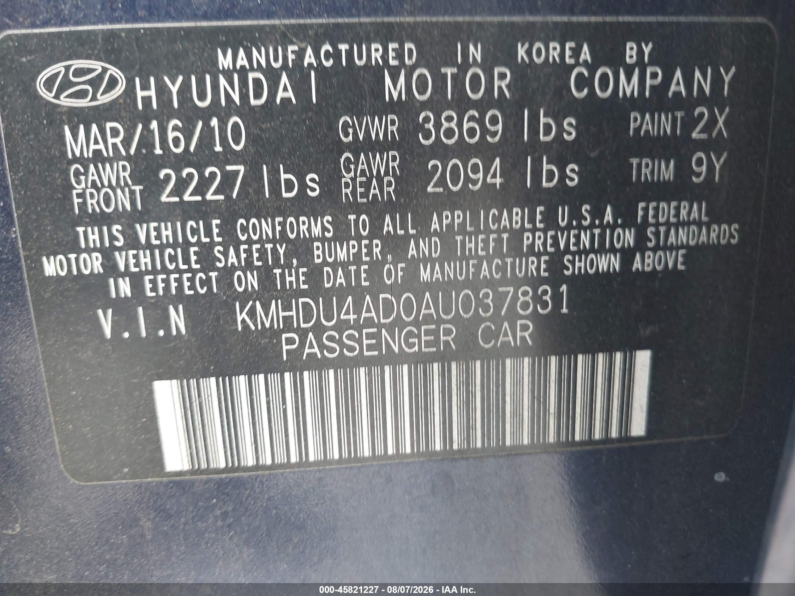 2010 Hyundai Elantra Gls Navy vin: KMHDU4AD0AU037831