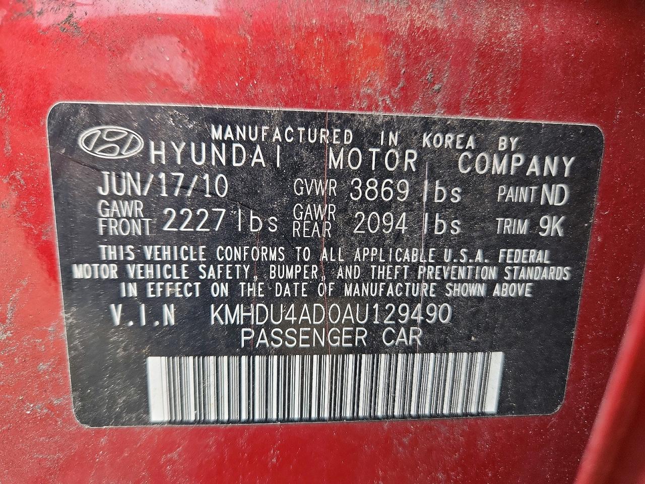 2010 Hyundai Elantra Gls Red vin: KMHDU4AD0AU129490