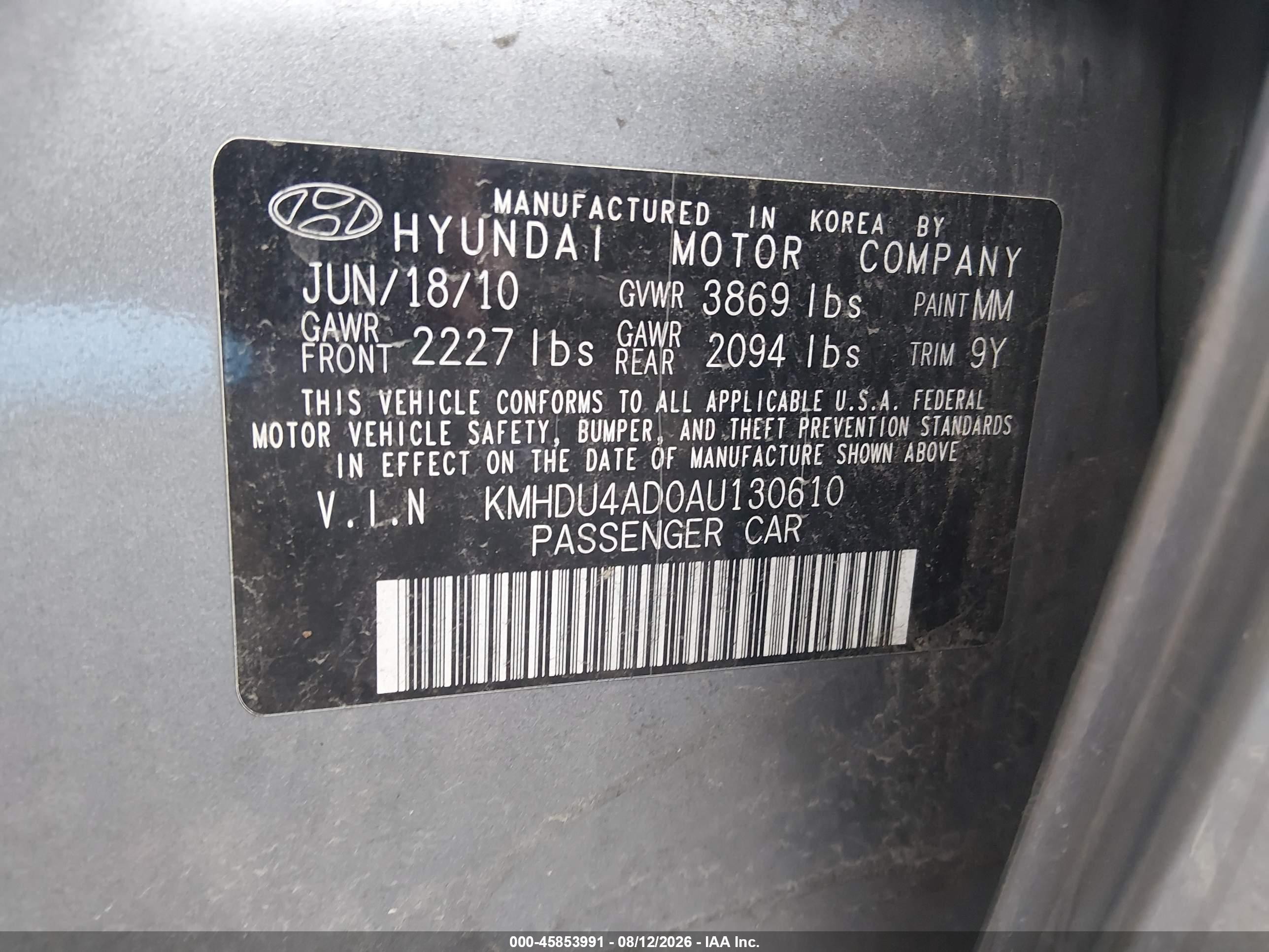 2010 Hyundai Elantra Gls Gray vin: KMHDU4AD0AU130610