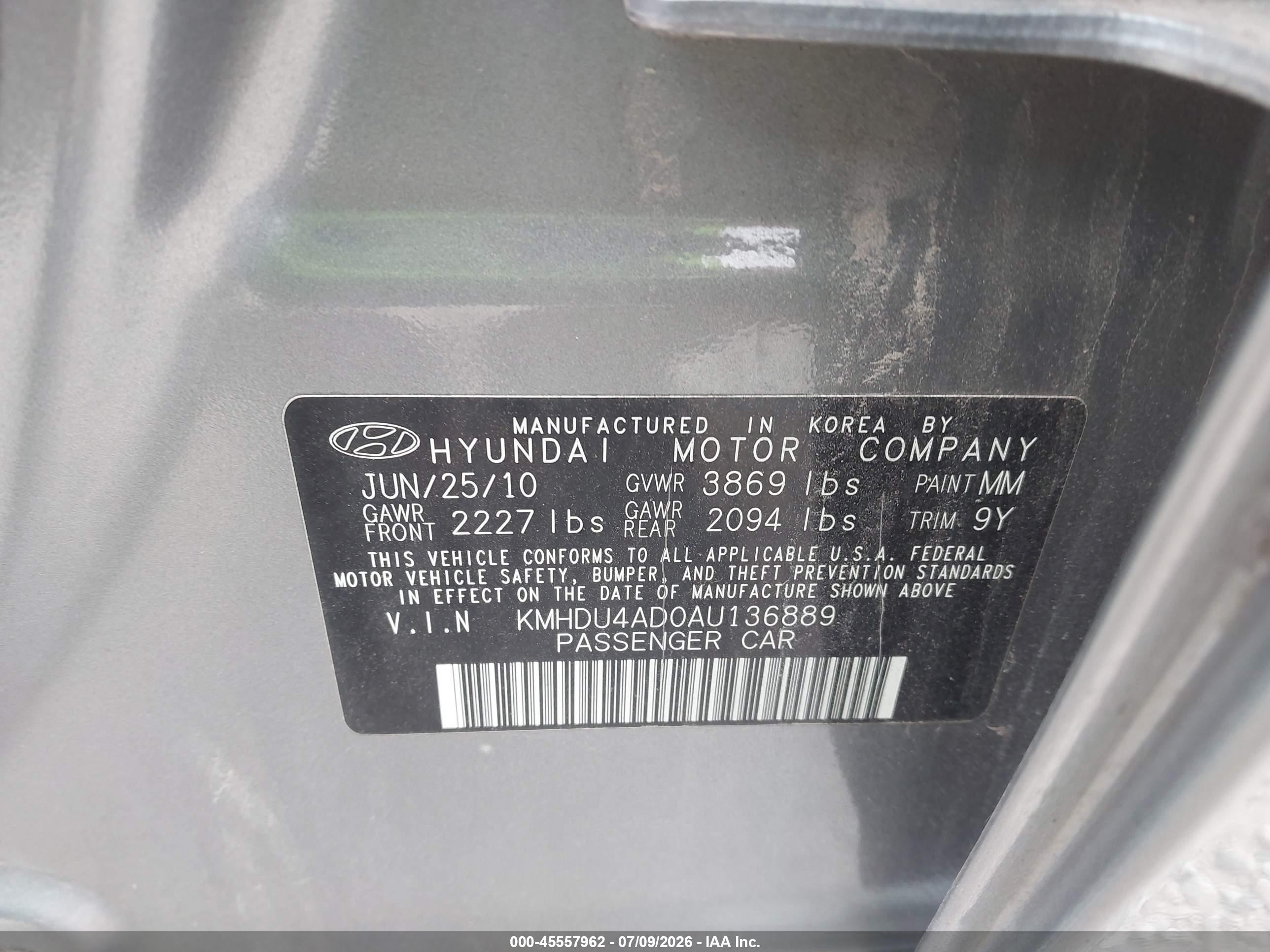 2010 Hyundai Elantra Gls Gray vin: KMHDU4AD0AU136889