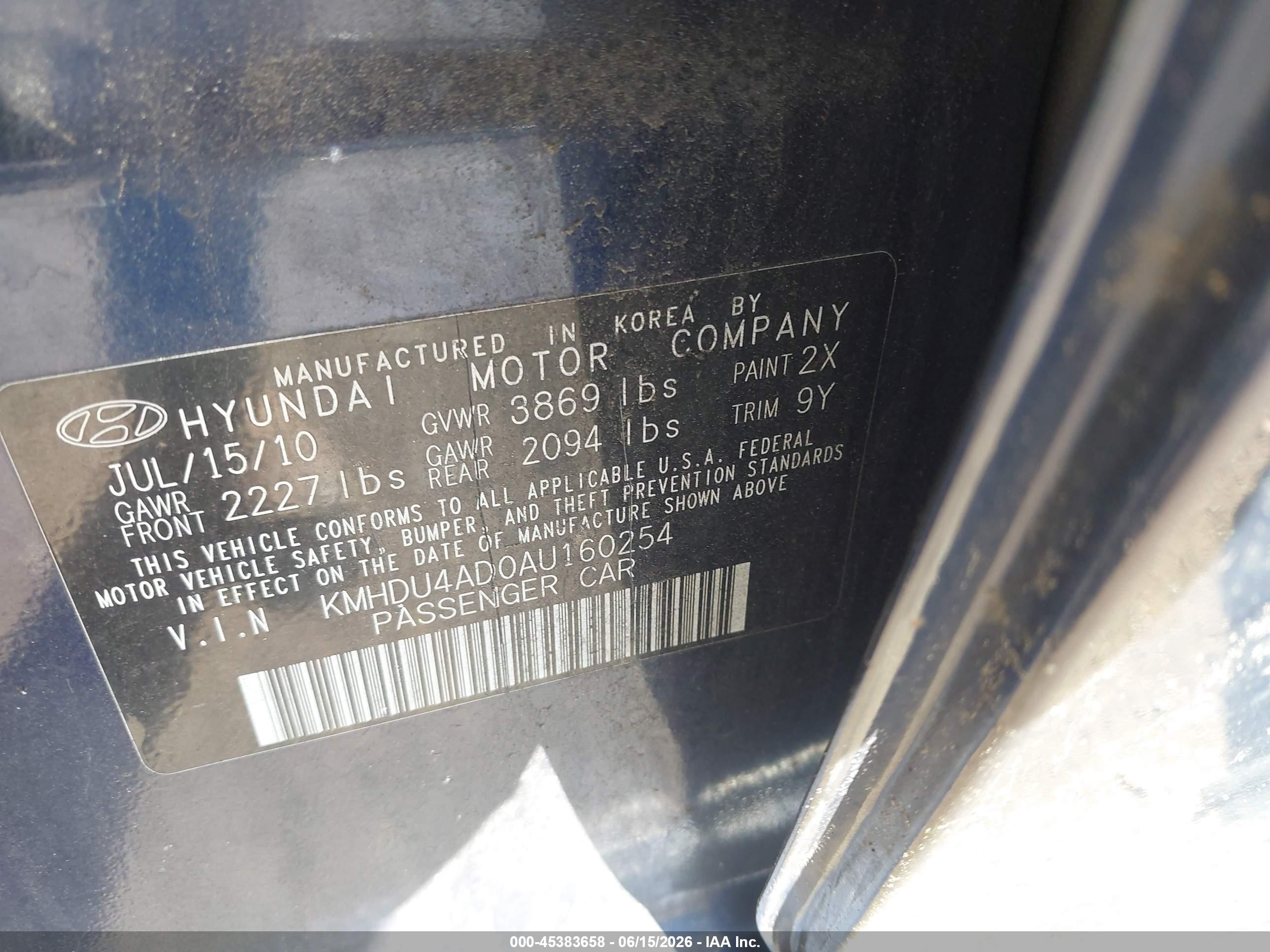 2010 Hyundai Elantra Gls Blue vin: KMHDU4AD0AU160254