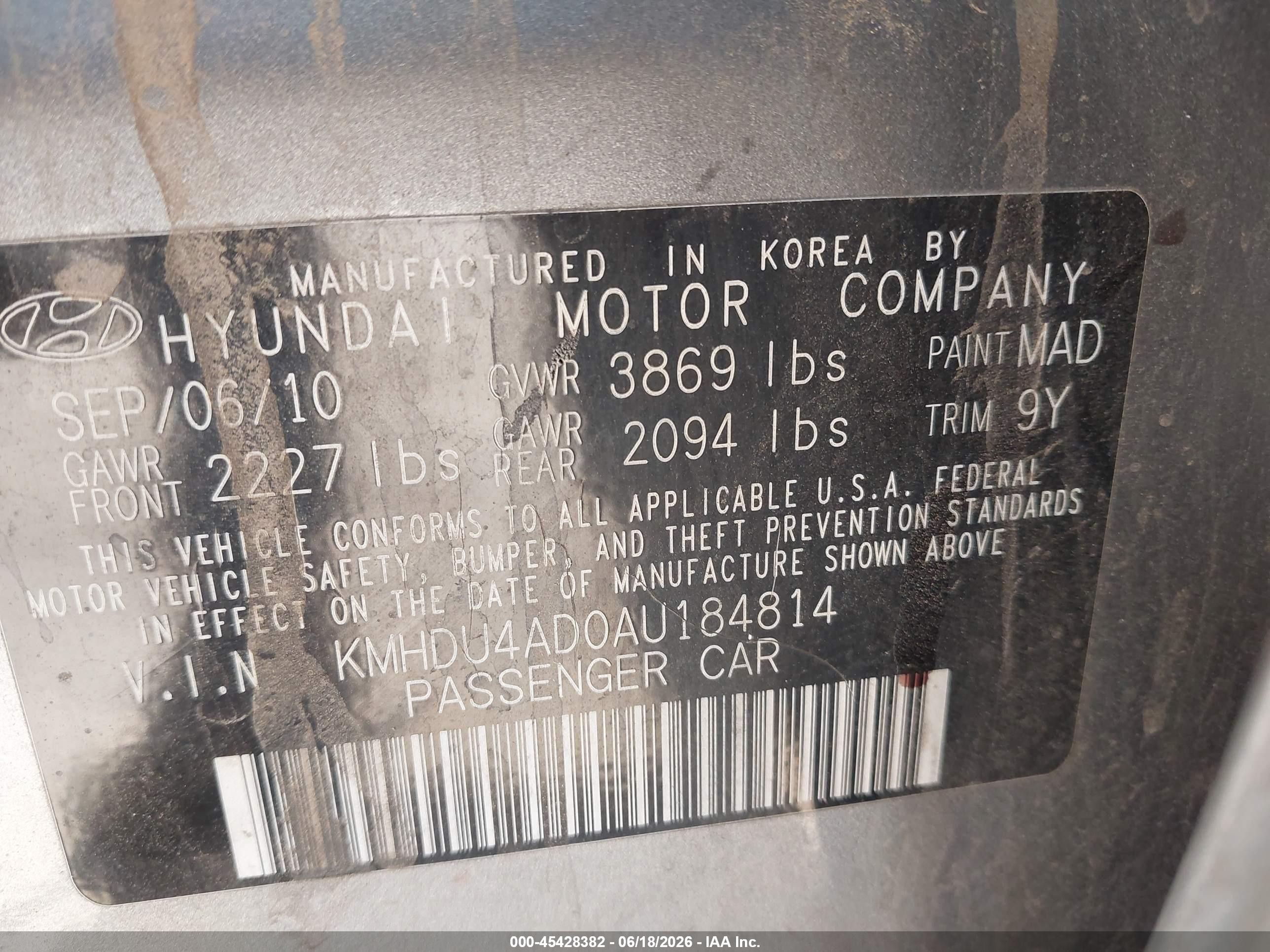 2010 Hyundai Elantra Gls Gray vin: KMHDU4AD0AU184814