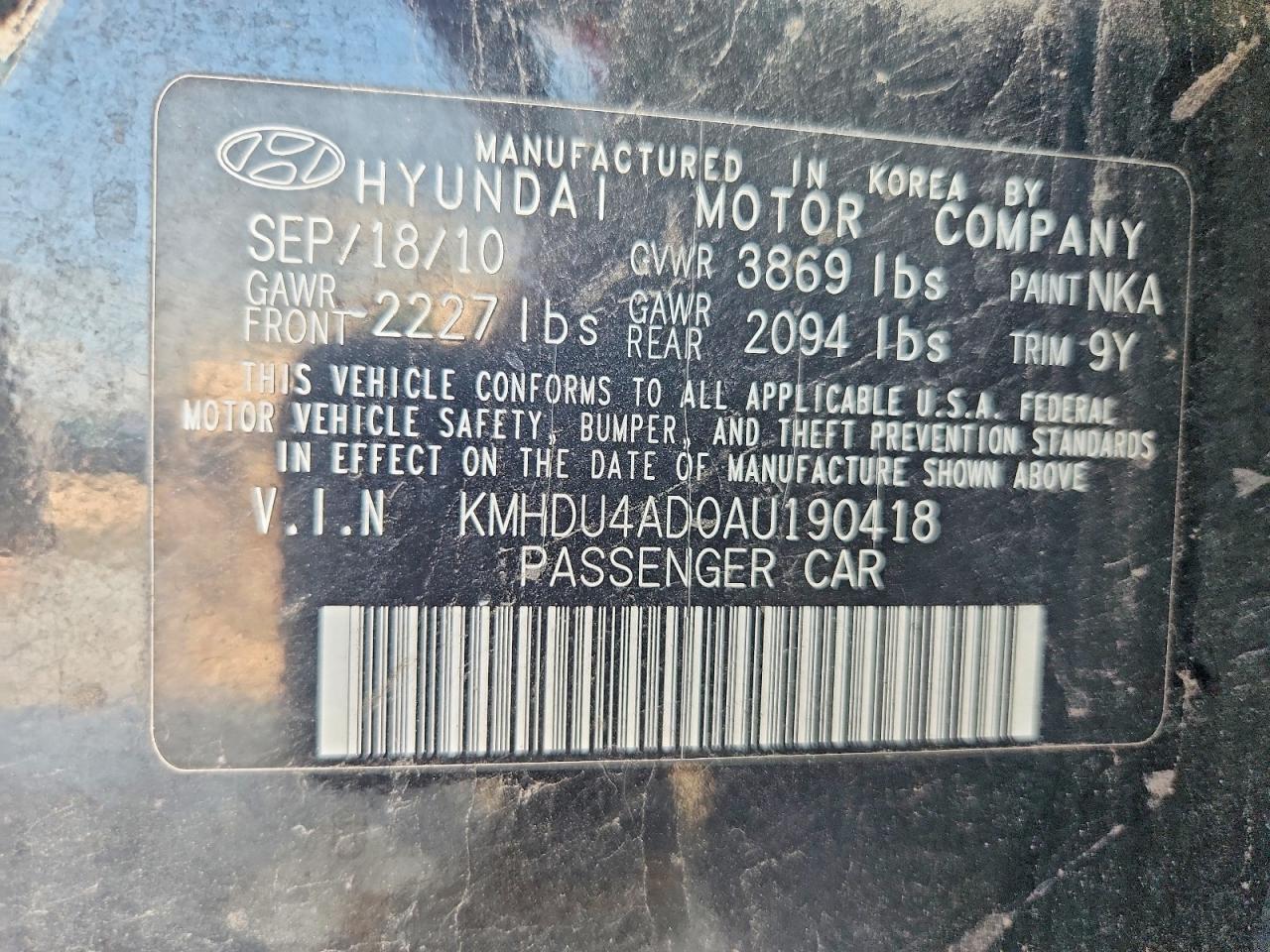 2010 Hyundai Elantra Gls Black vin: KMHDU4AD0AU190418