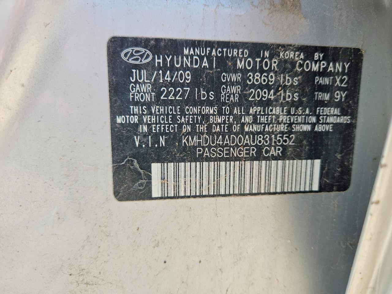 2010 Hyundai Elantra Blue Silver vin: KMHDU4AD0AU831552