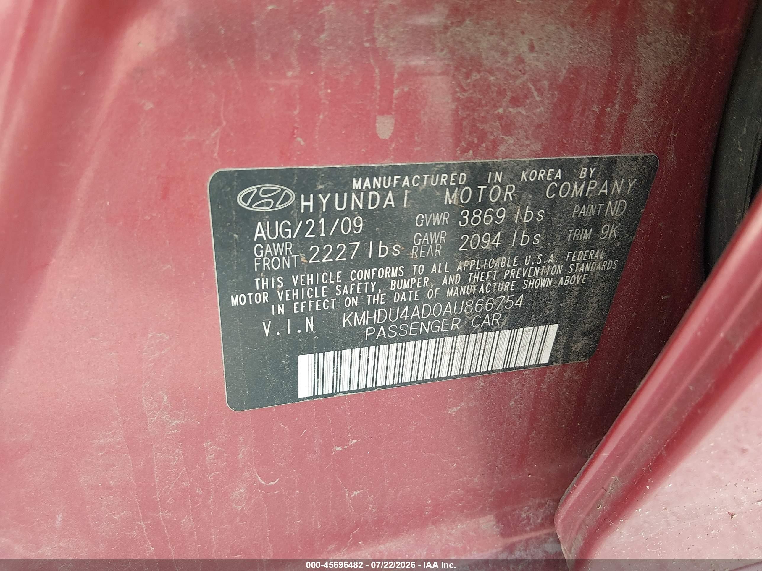 2010 Hyundai Elantra Gls Red vin: KMHDU4AD0AU866754
