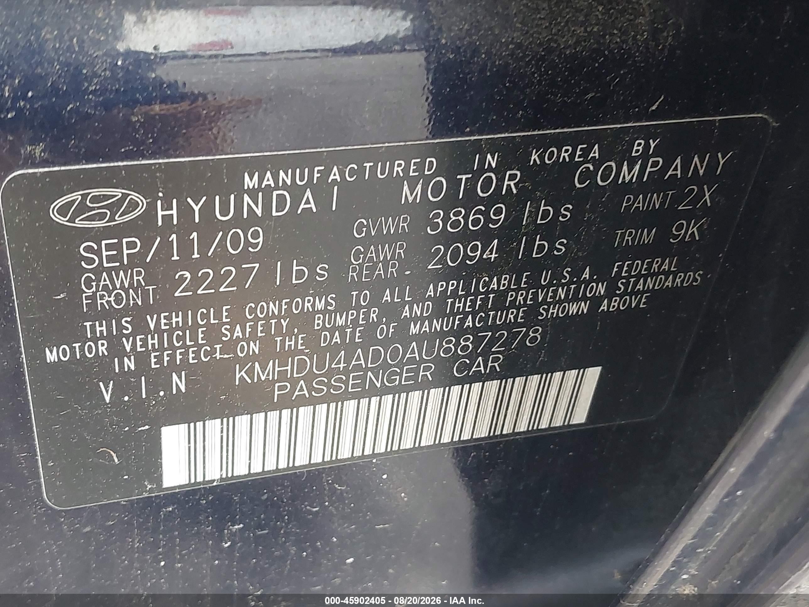 2010 Hyundai Elantra Gls Blue vin: KMHDU4AD0AU887278