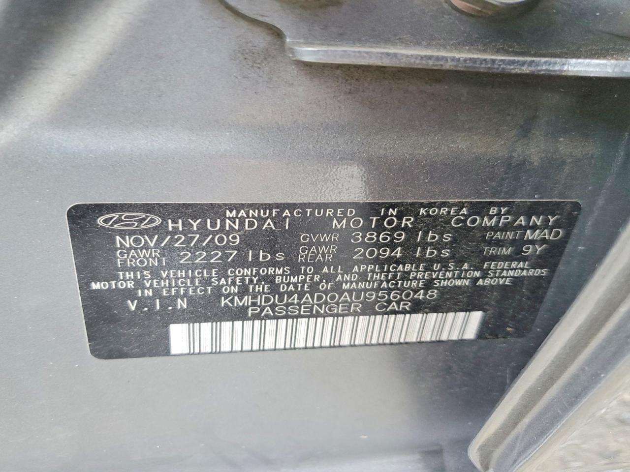 2010 Hyundai Elantra Gls Gray vin: KMHDU4AD0AU956048
