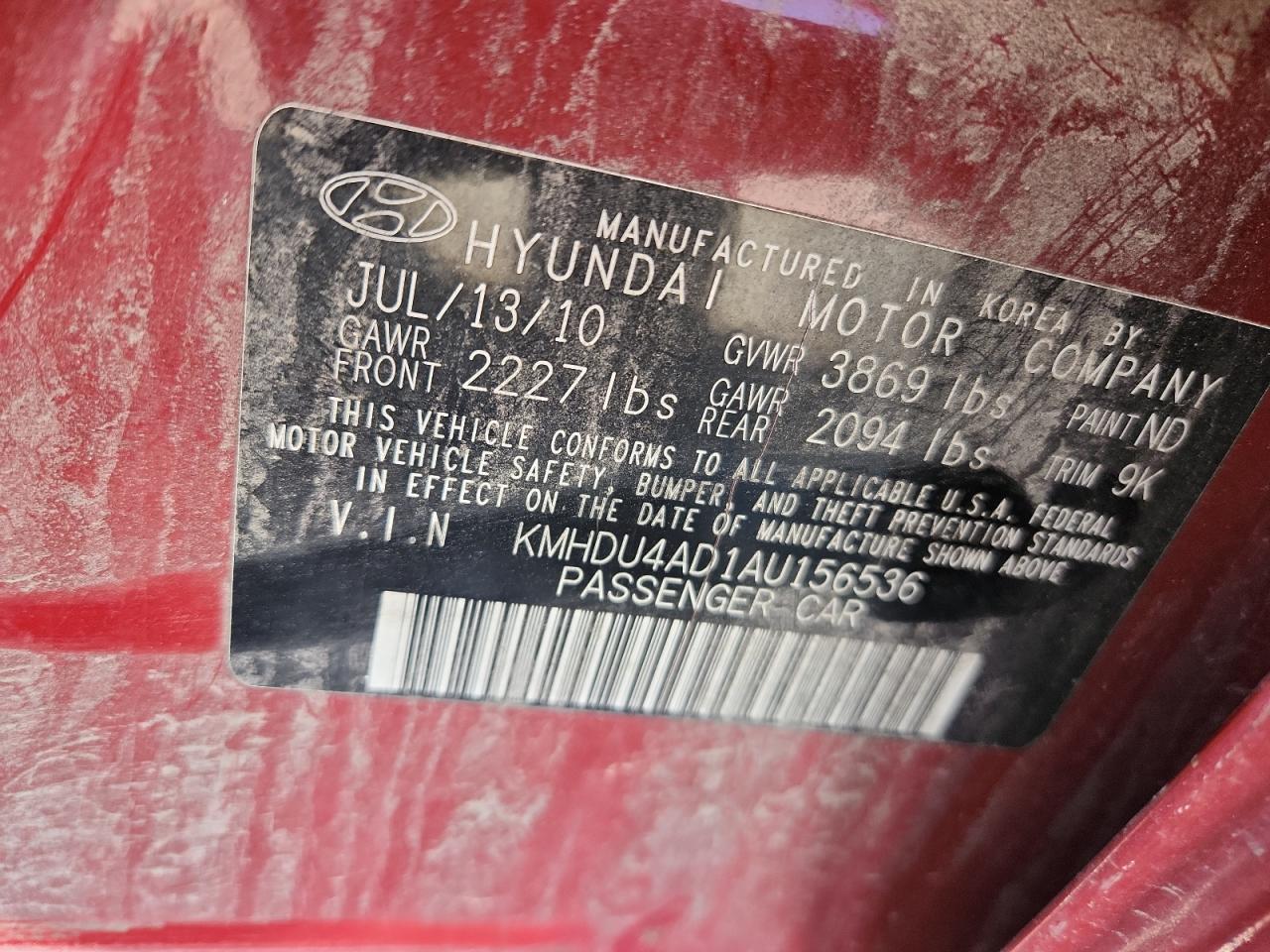 2010 Hyundai Elantra Blue Красный vin: KMHDU4AD1AU156536