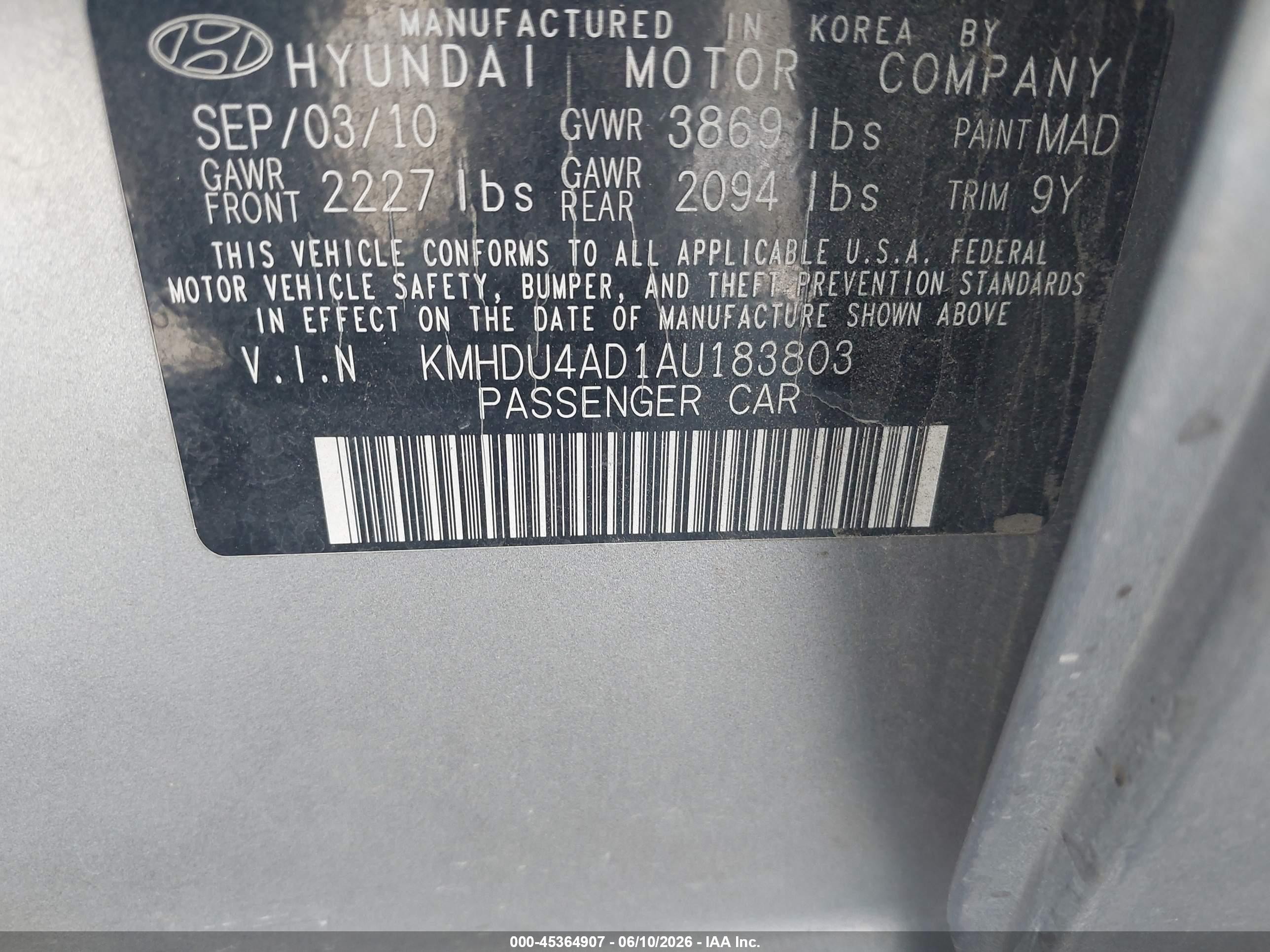 2010 Hyundai Elantra Gls Gray vin: KMHDU4AD1AU183803