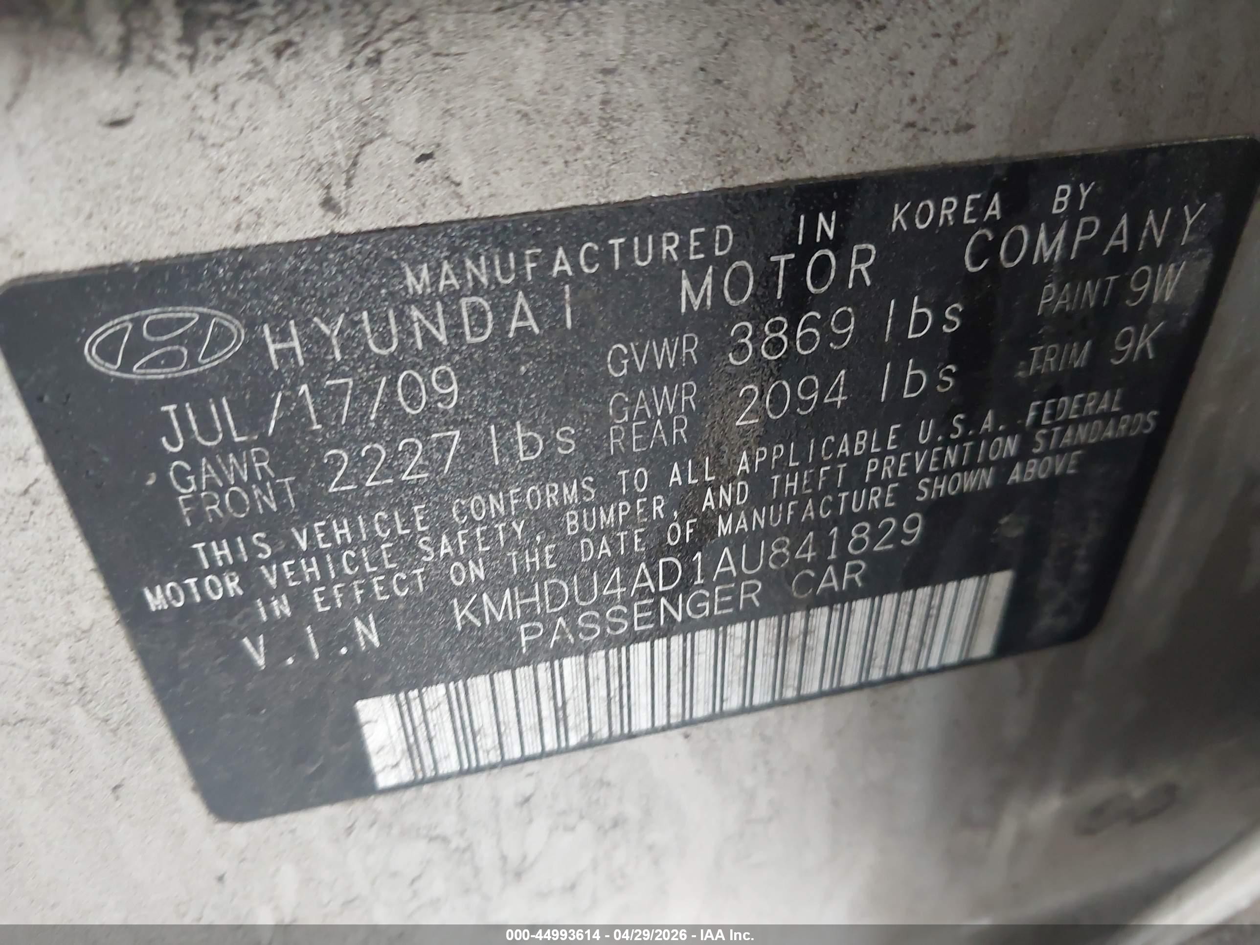 2010 Hyundai Elantra Gls Gold vin: KMHDU4AD1AU841829