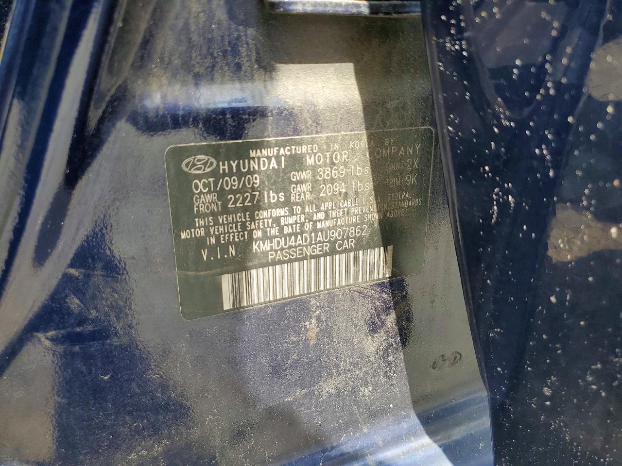 2010 Hyundai Elantra Gls Blue vin: KMHDU4AD1AU907862