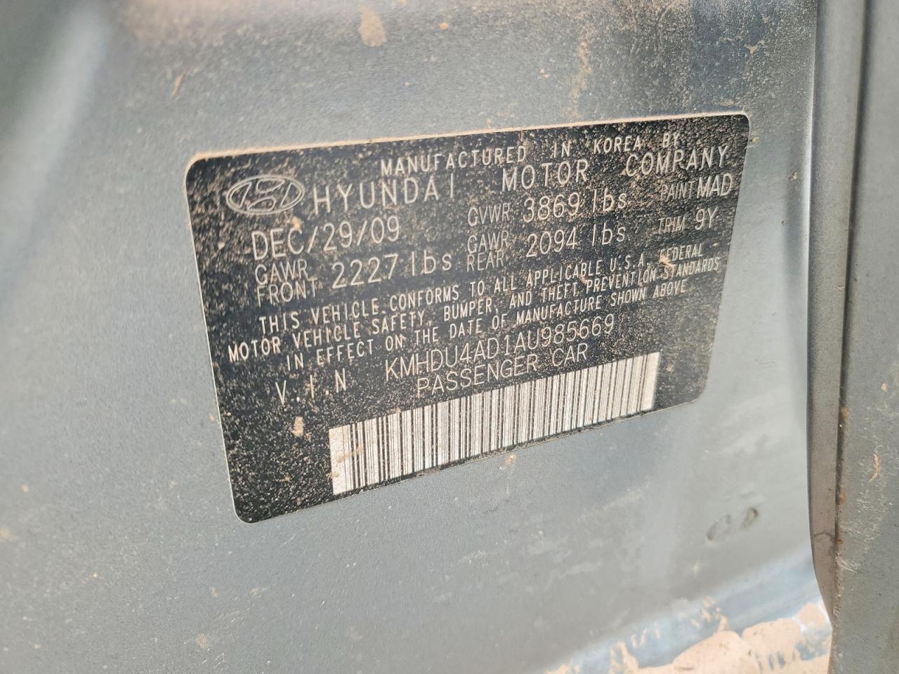 2010 Hyundai Elantra Gls Blue vin: KMHDU4AD1AU985669