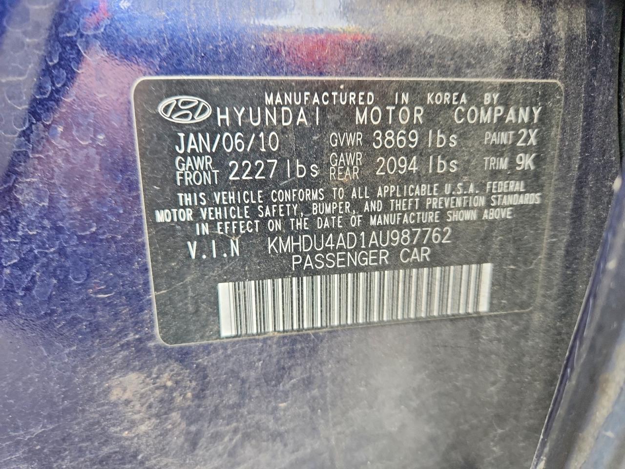 2010 Hyundai Elantra Gls Blue vin: KMHDU4AD1AU987762
