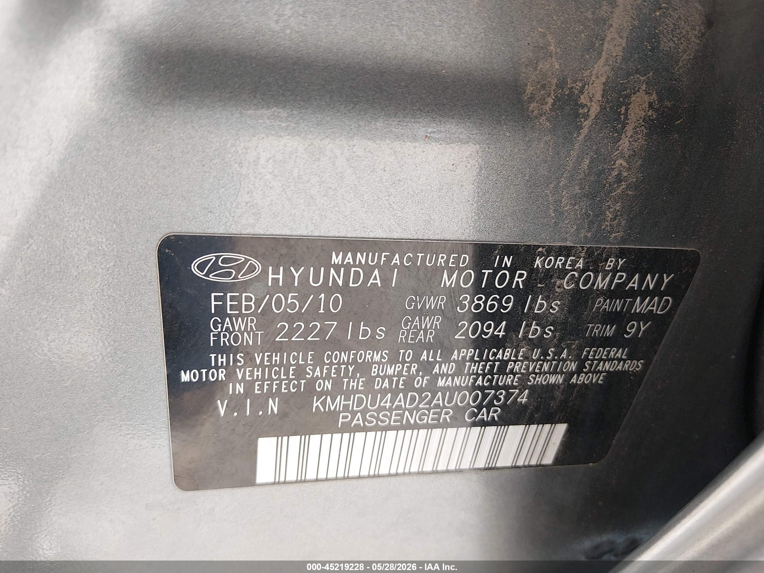 2010 Hyundai Elantra Gls Gray vin: KMHDU4AD2AU007374