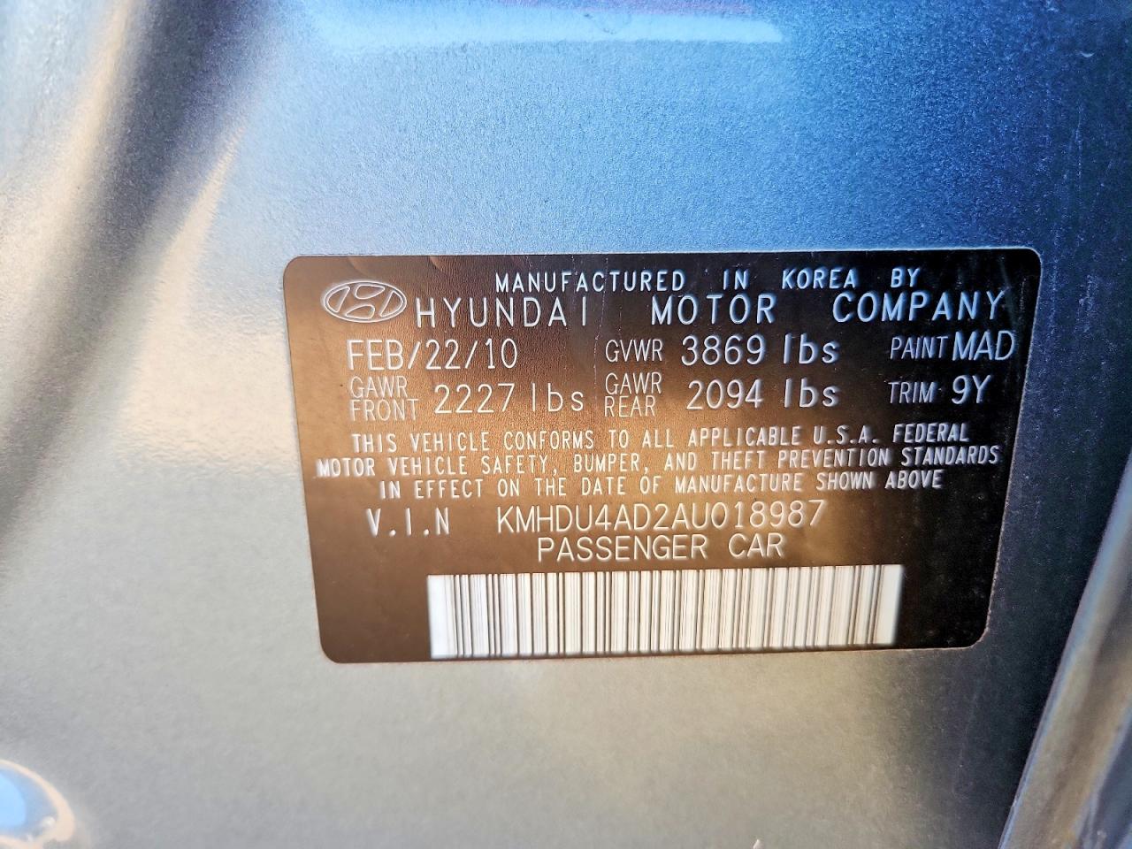 2010 Hyundai Elantra Gls Gray vin: KMHDU4AD2AU018987