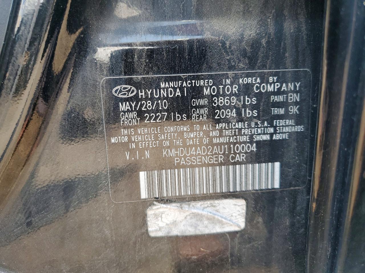 2010 Hyundai Elantra Gls Black vin: KMHDU4AD2AU110004