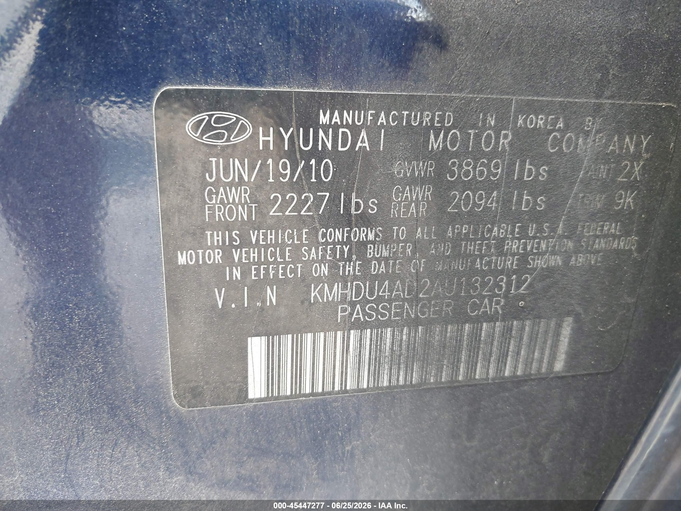 2010 Hyundai Elantra Gls Blue vin: KMHDU4AD2AU132312