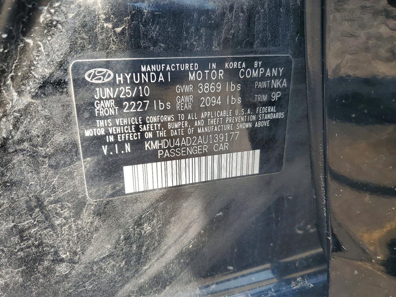 2010 Hyundai Elantra Se Black vin: KMHDU4AD2AU139177