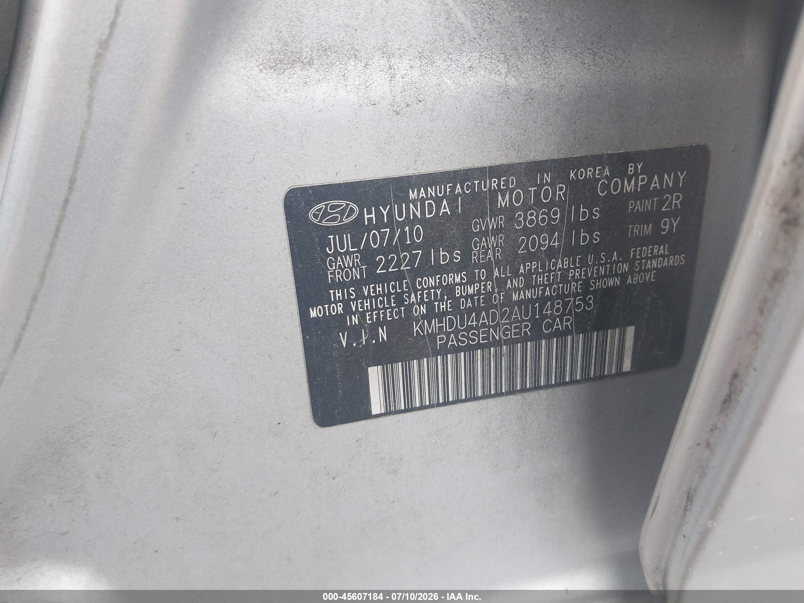 2010 Hyundai Elantra Blue Gray vin: KMHDU4AD2AU148753