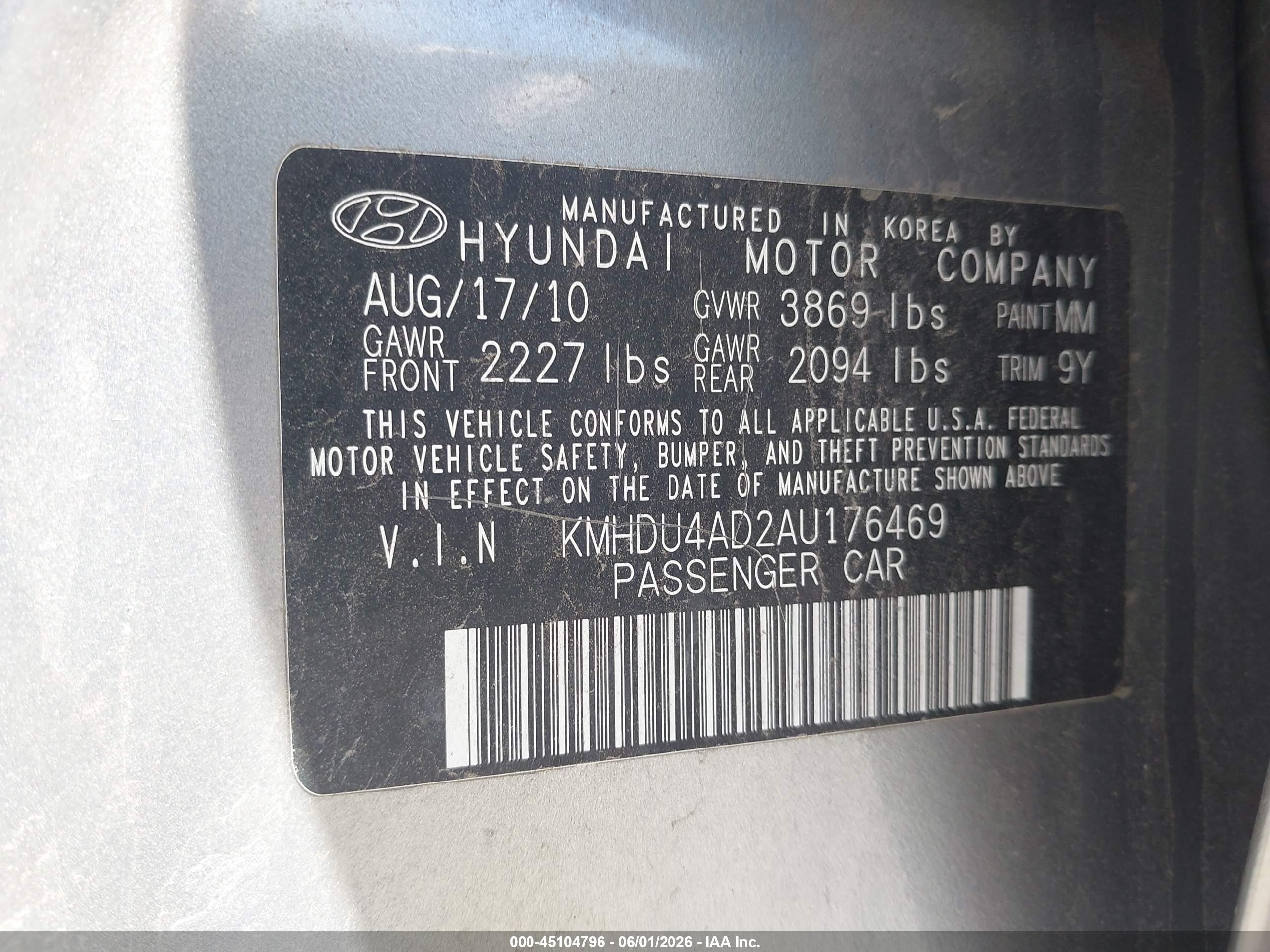 2010 Hyundai Elantra Gls Gray vin: KMHDU4AD2AU176469