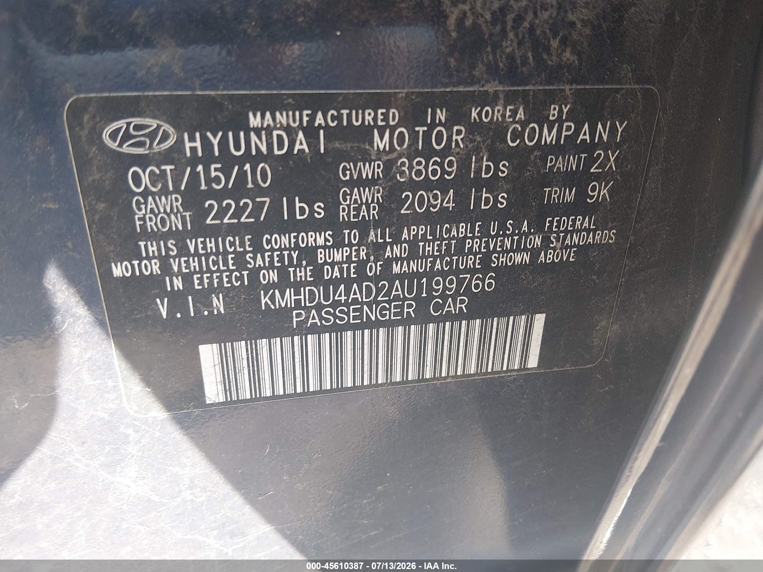2010 Hyundai Elantra Gls Blue vin: KMHDU4AD2AU199766