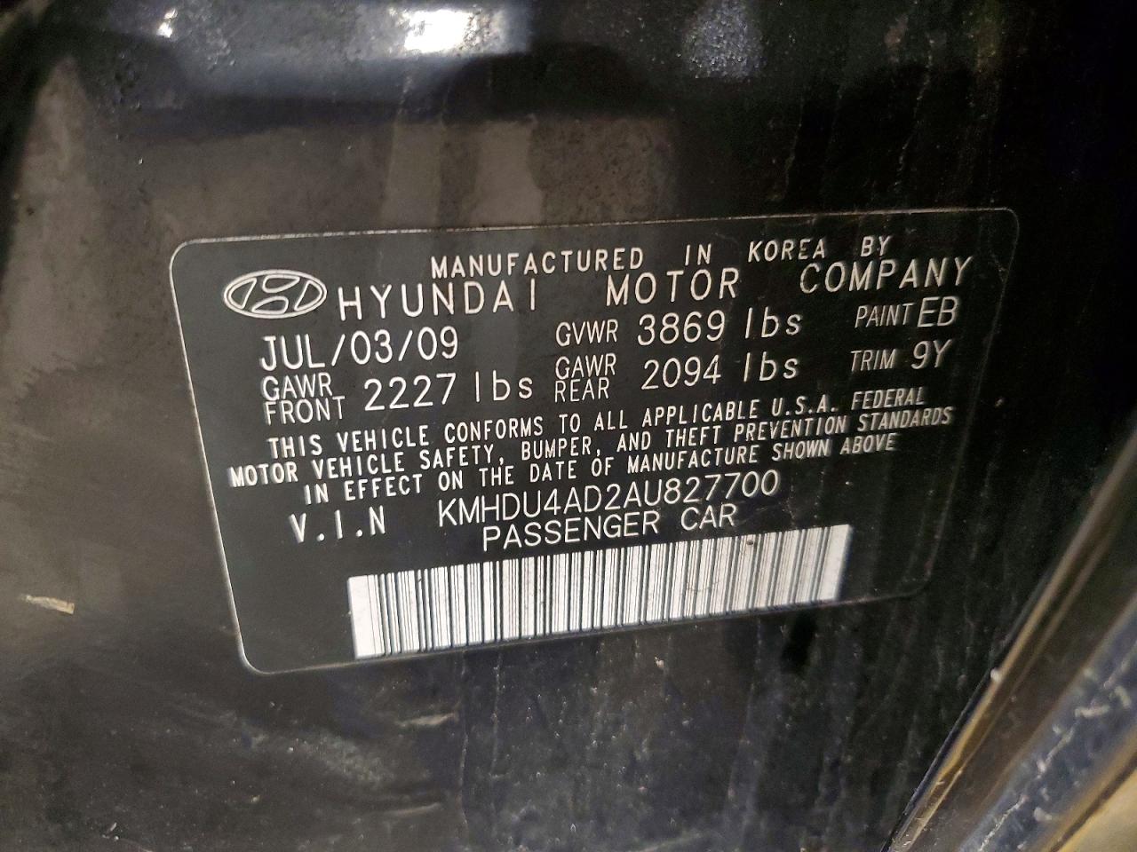2010 Hyundai Elantra Blue Black vin: KMHDU4AD2AU827700