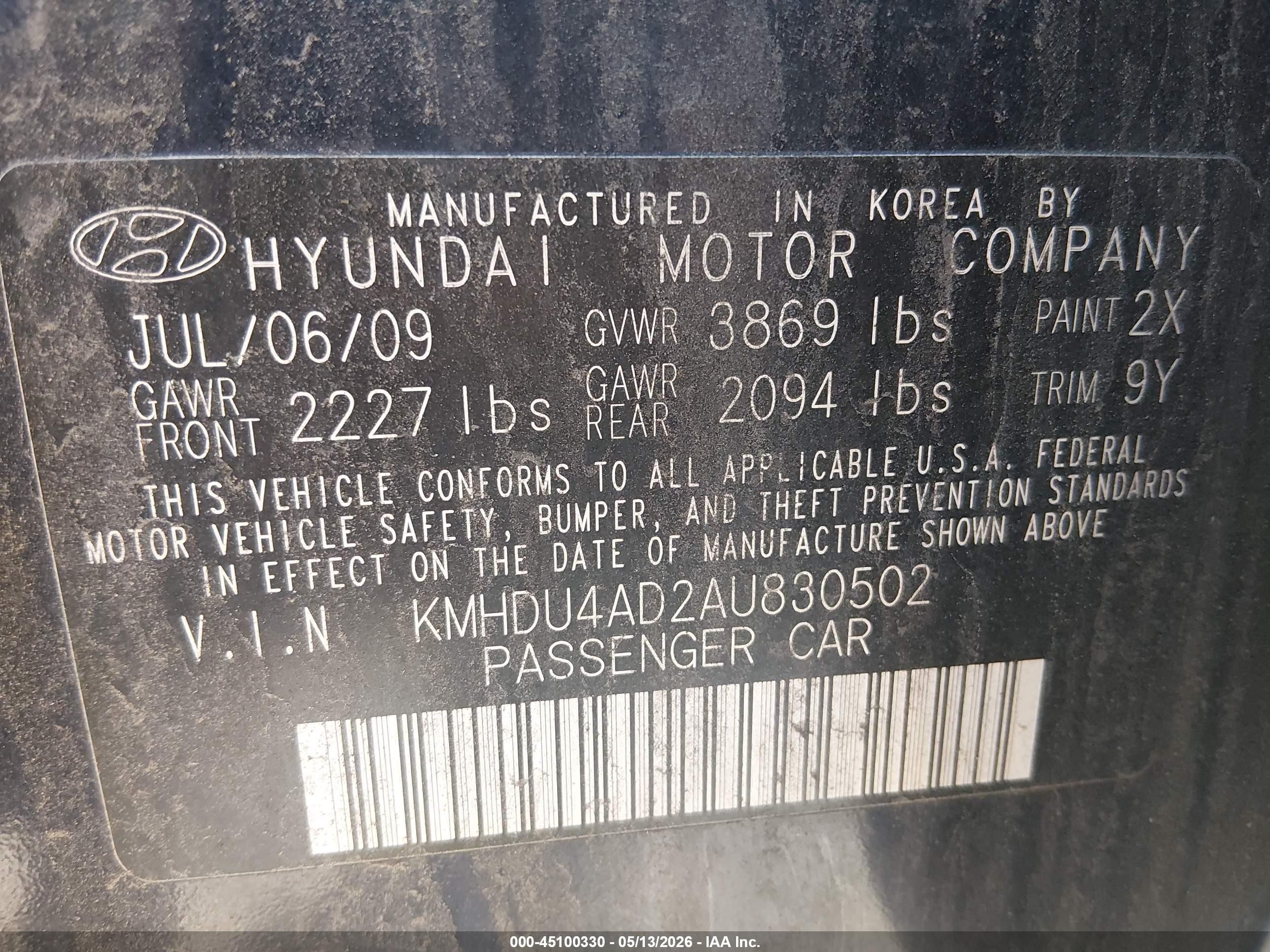 2010 Hyundai Elantra Gls Blue vin: KMHDU4AD2AU830502