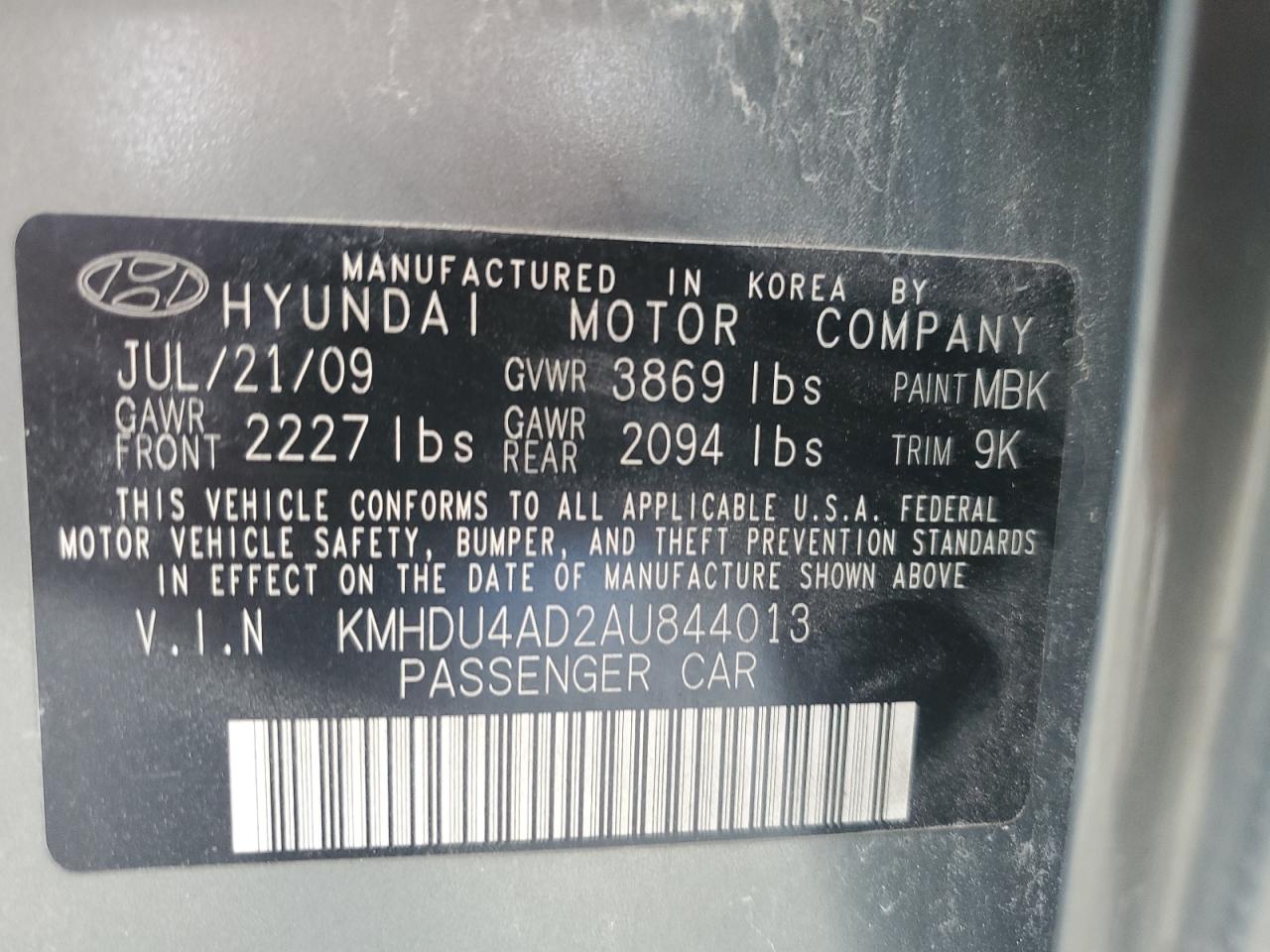 2010 Hyundai Elantra Blue Серый vin: KMHDU4AD2AU844013