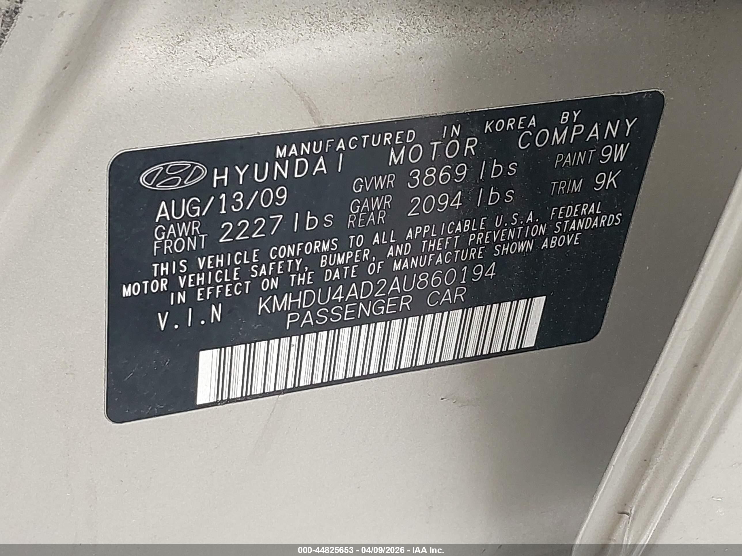 2010 Hyundai Elantra Gls Gold vin: KMHDU4AD2AU860194