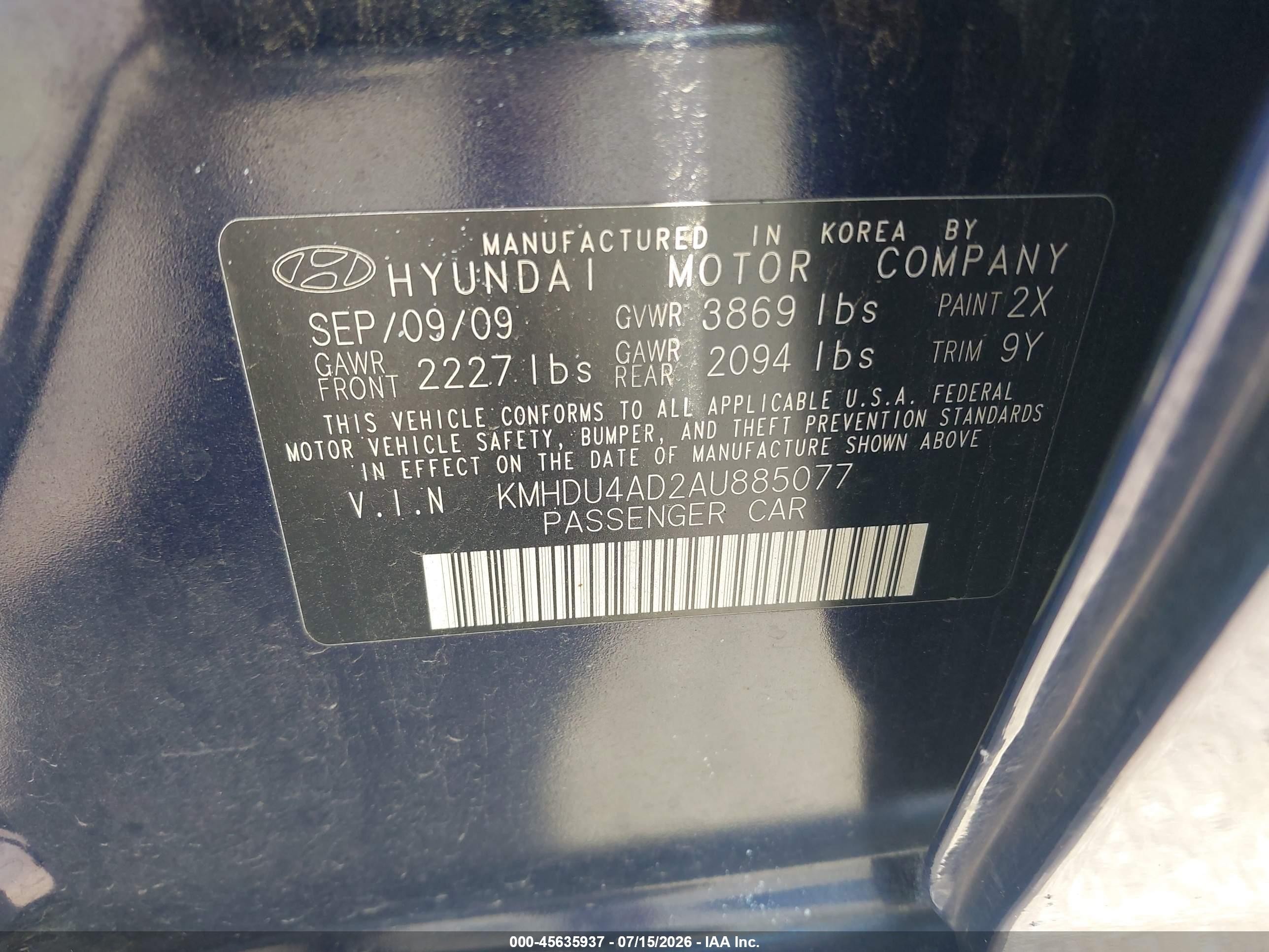 2010 Hyundai Elantra Gls Синий vin: KMHDU4AD2AU885077
