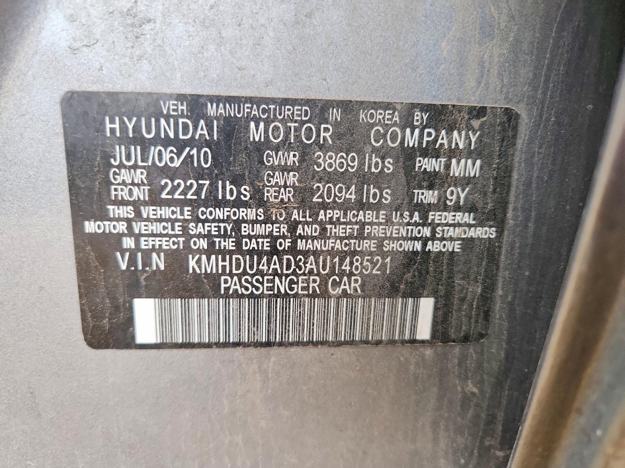 2010 Hyundai Elantra Gls Серый vin: KMHDU4AD3AU148521