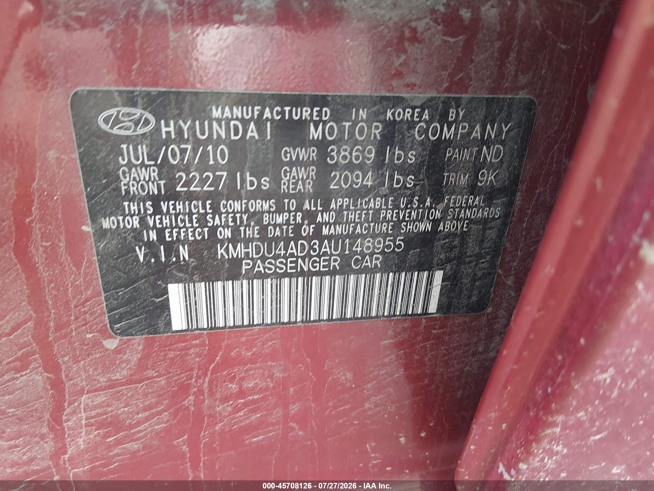 2010 Hyundai Elantra Gls Maroon vin: KMHDU4AD3AU148955