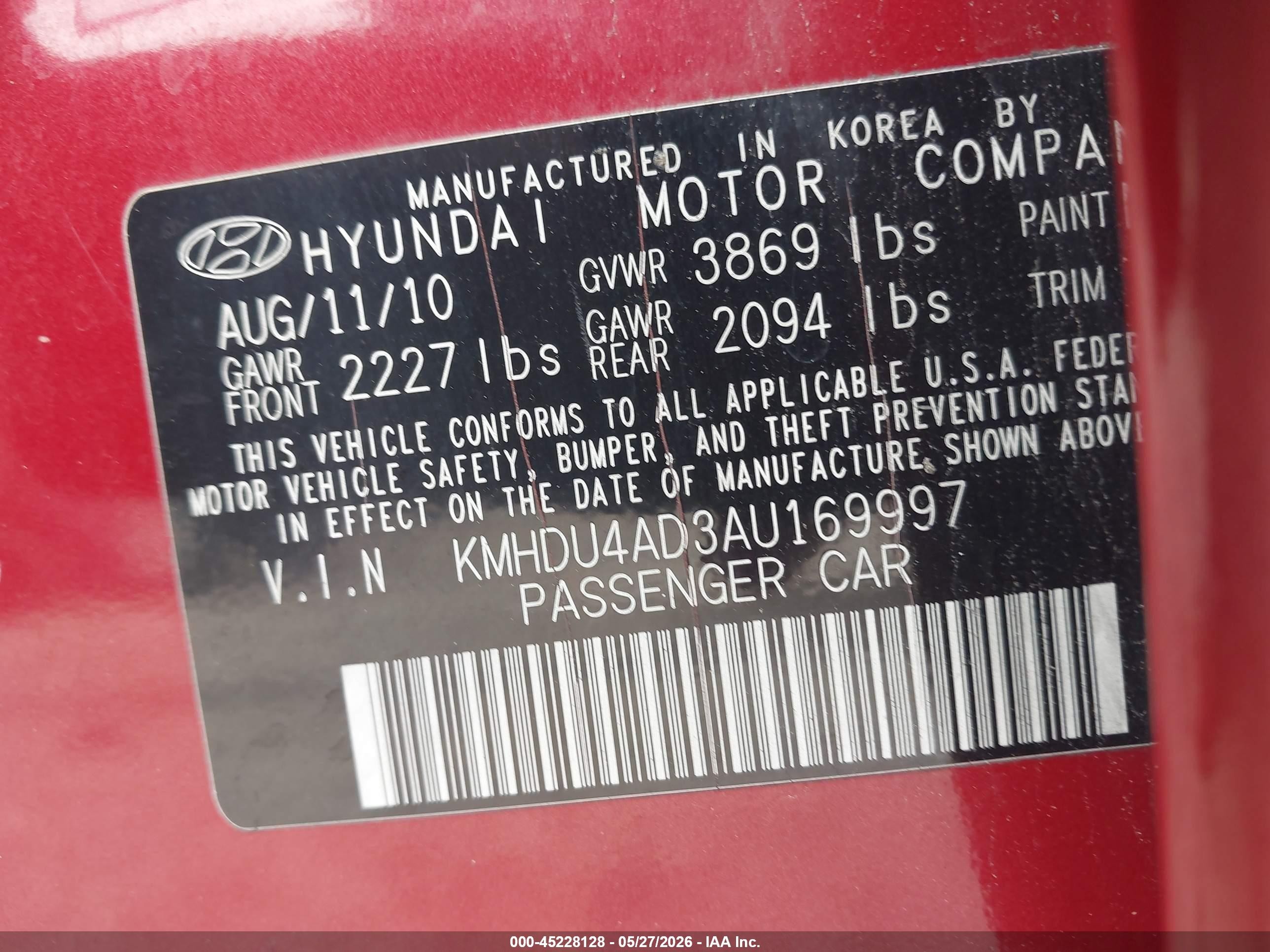 2010 Hyundai Elantra Gls Red vin: KMHDU4AD3AU169997