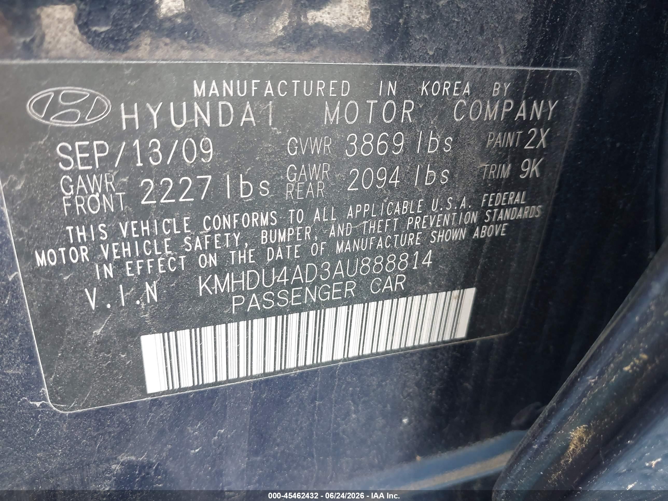 2010 Hyundai Elantra Gls Blue vin: KMHDU4AD3AU888814