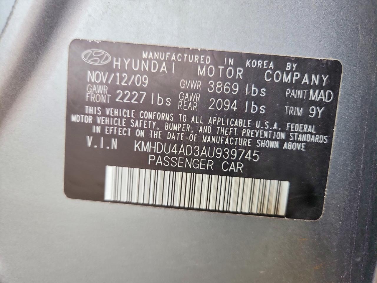 2010 Hyundai Elantra Gls Gray vin: KMHDU4AD3AU939745