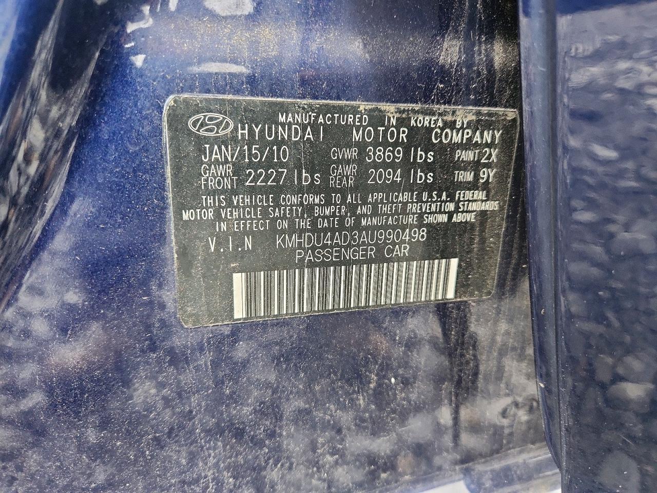 2010 Hyundai Elantra Gls Синий vin: KMHDU4AD3AU990498