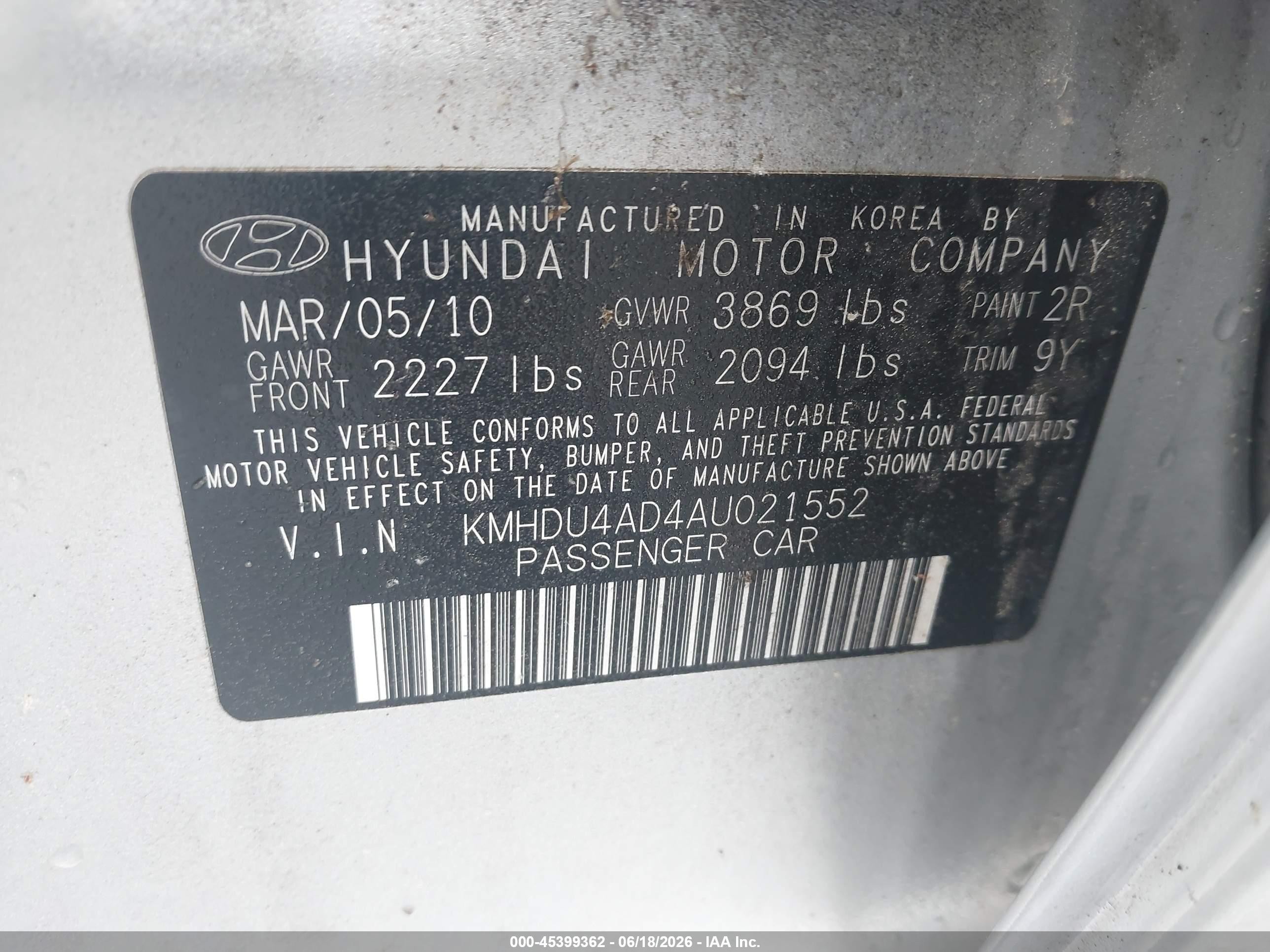 2010 Hyundai Elantra Se Silver vin: KMHDU4AD4AU021552