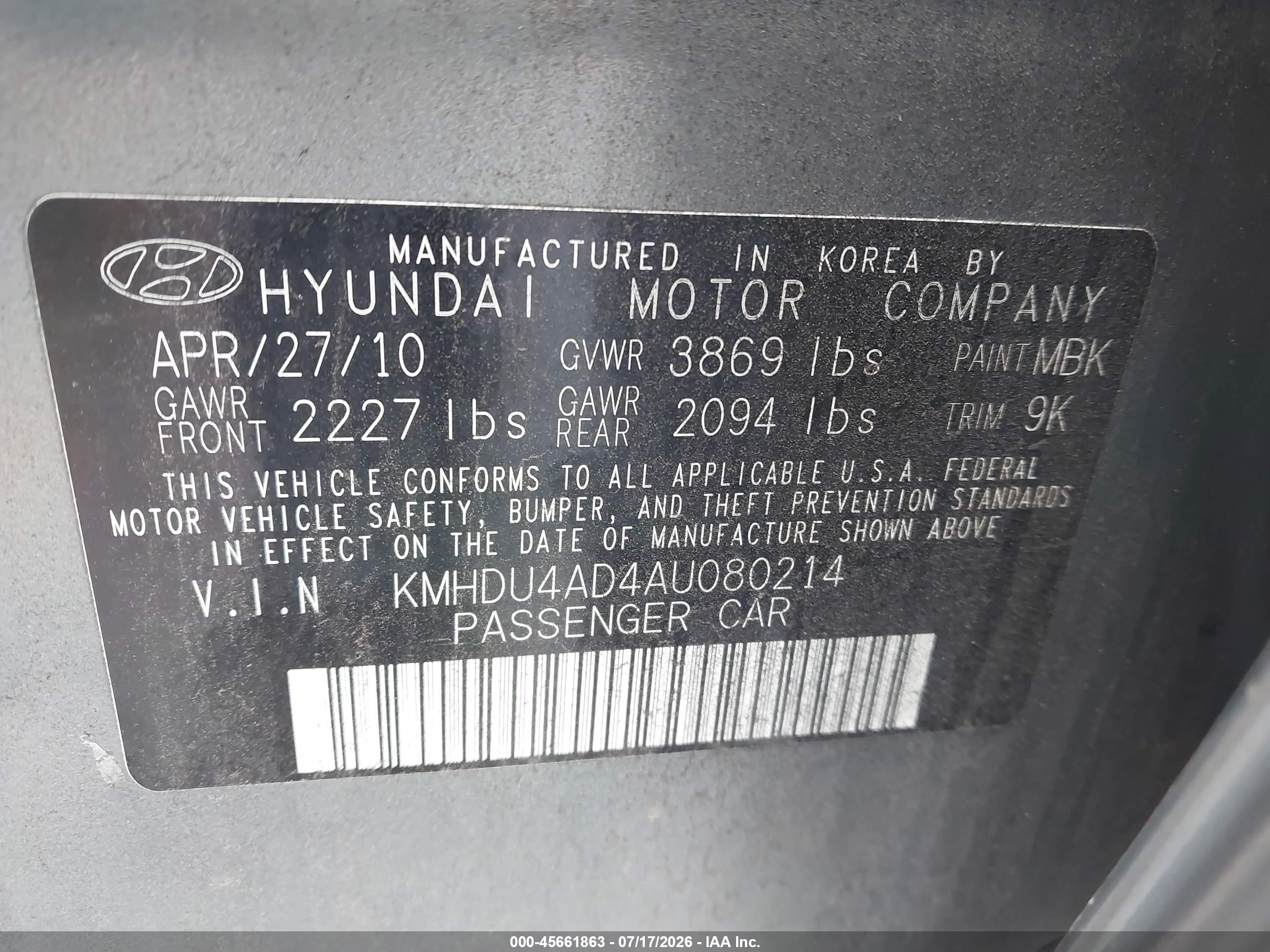 2010 Hyundai Elantra Gls Gray vin: KMHDU4AD4AU080214