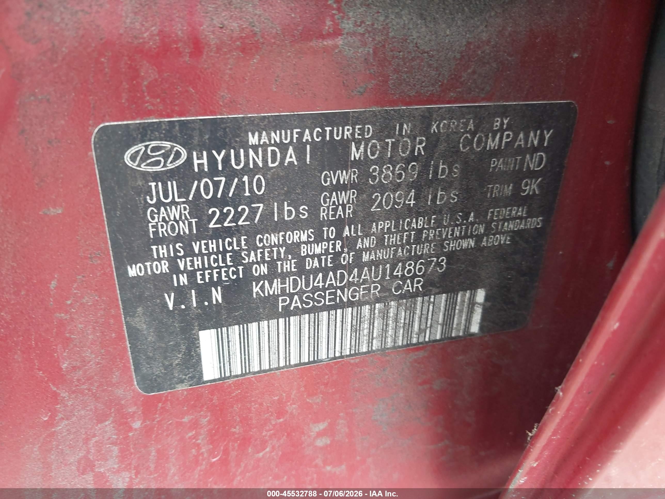 2010 Hyundai Elantra Gls Red vin: KMHDU4AD4AU148673