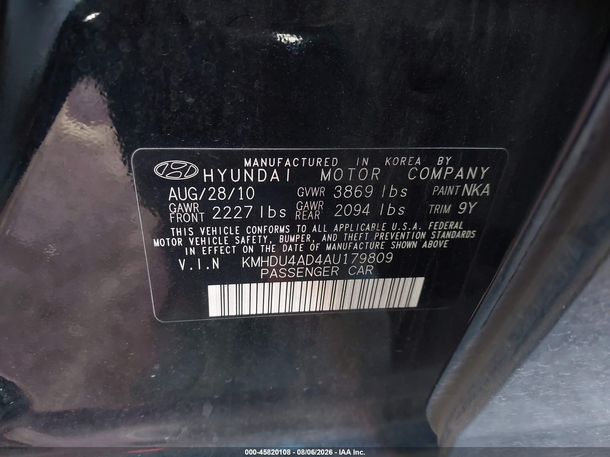 2010 Hyundai Elantra Gls Black vin: KMHDU4AD4AU179809