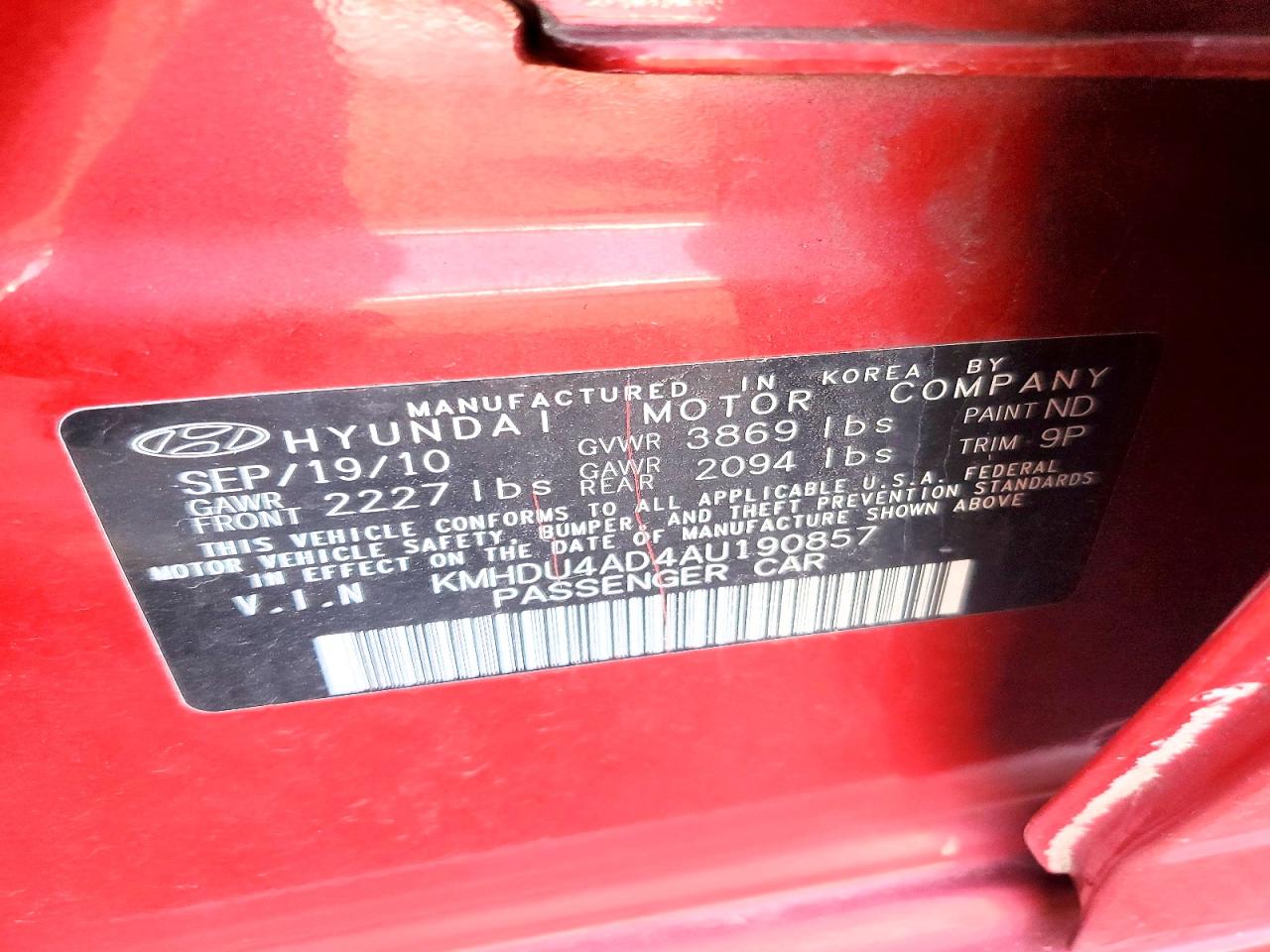 2010 Hyundai Elantra Se Красный vin: KMHDU4AD4AU190857