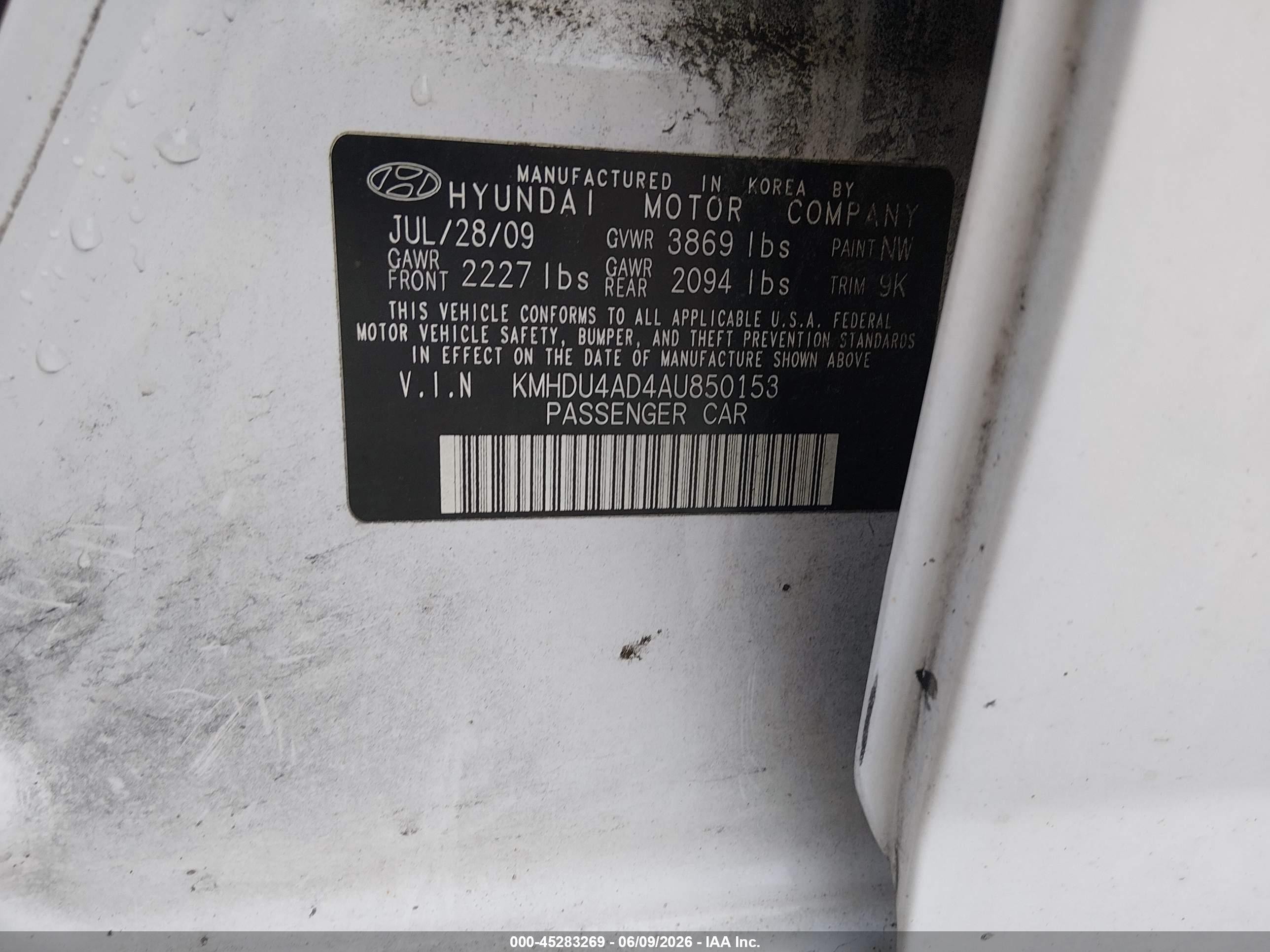 2010 Hyundai Elantra Gls White vin: KMHDU4AD4AU850153