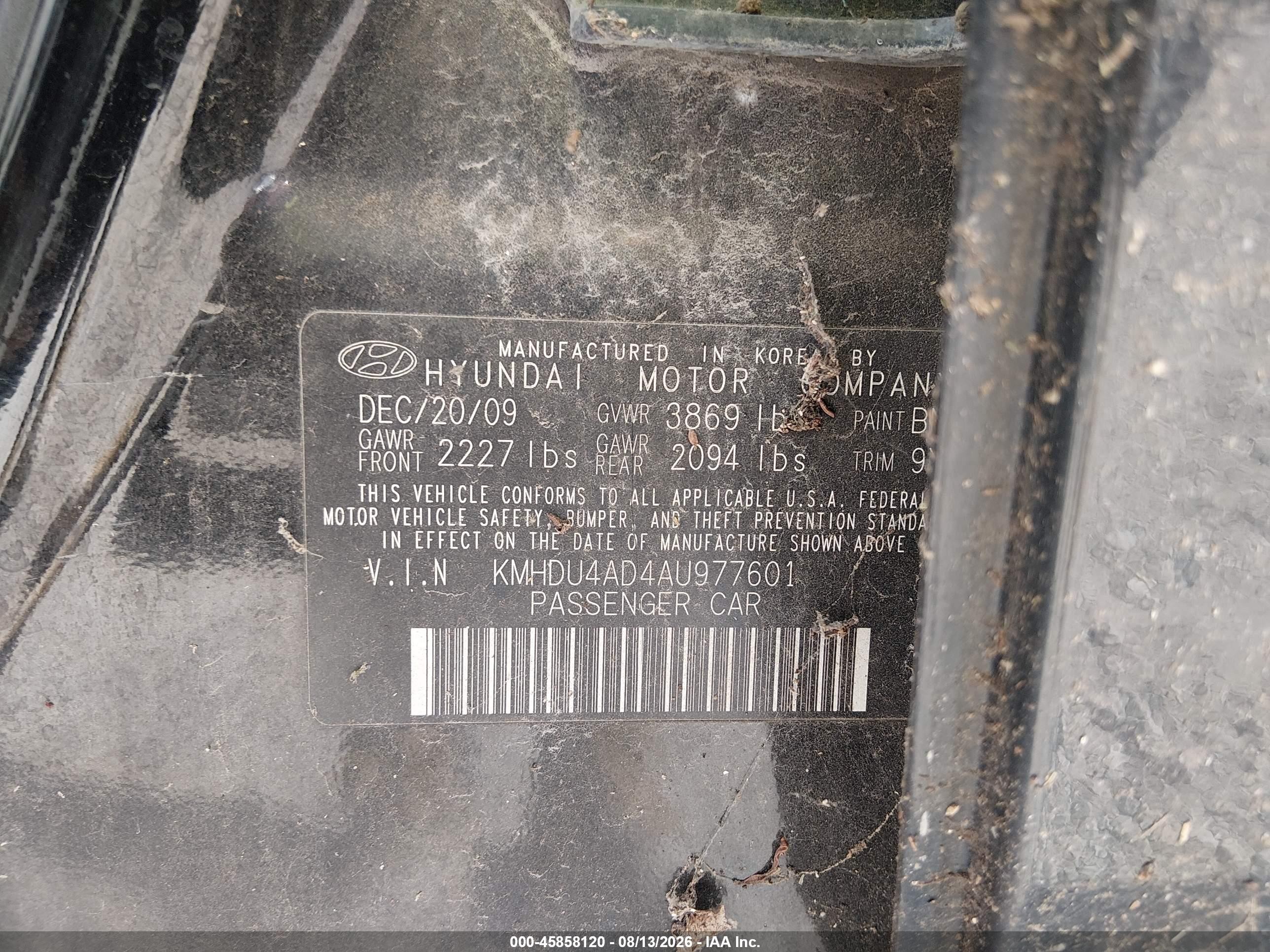 2010 Hyundai Elantra Gls Black vin: KMHDU4AD4AU977601