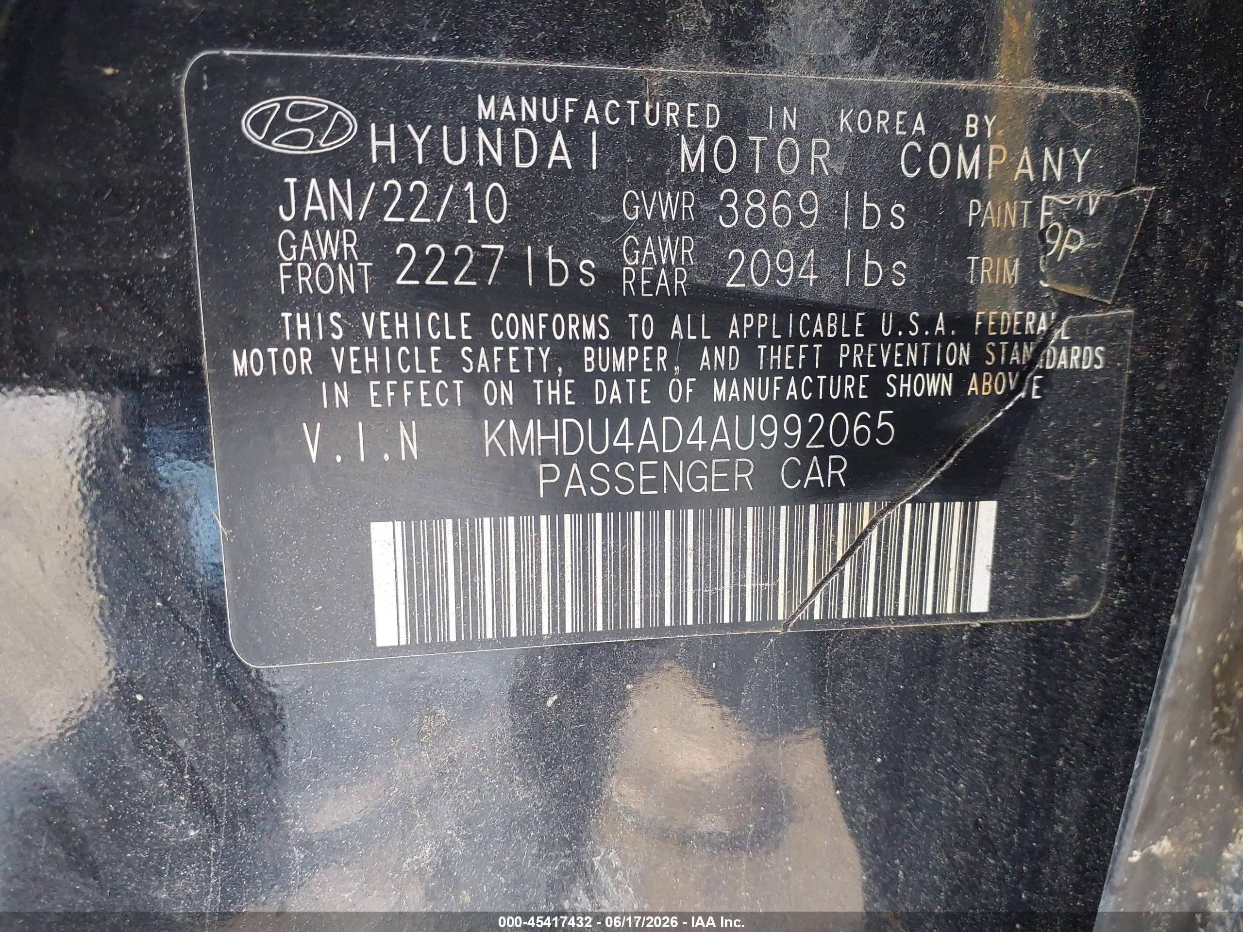 2010 Hyundai Elantra Se Black vin: KMHDU4AD4AU992065